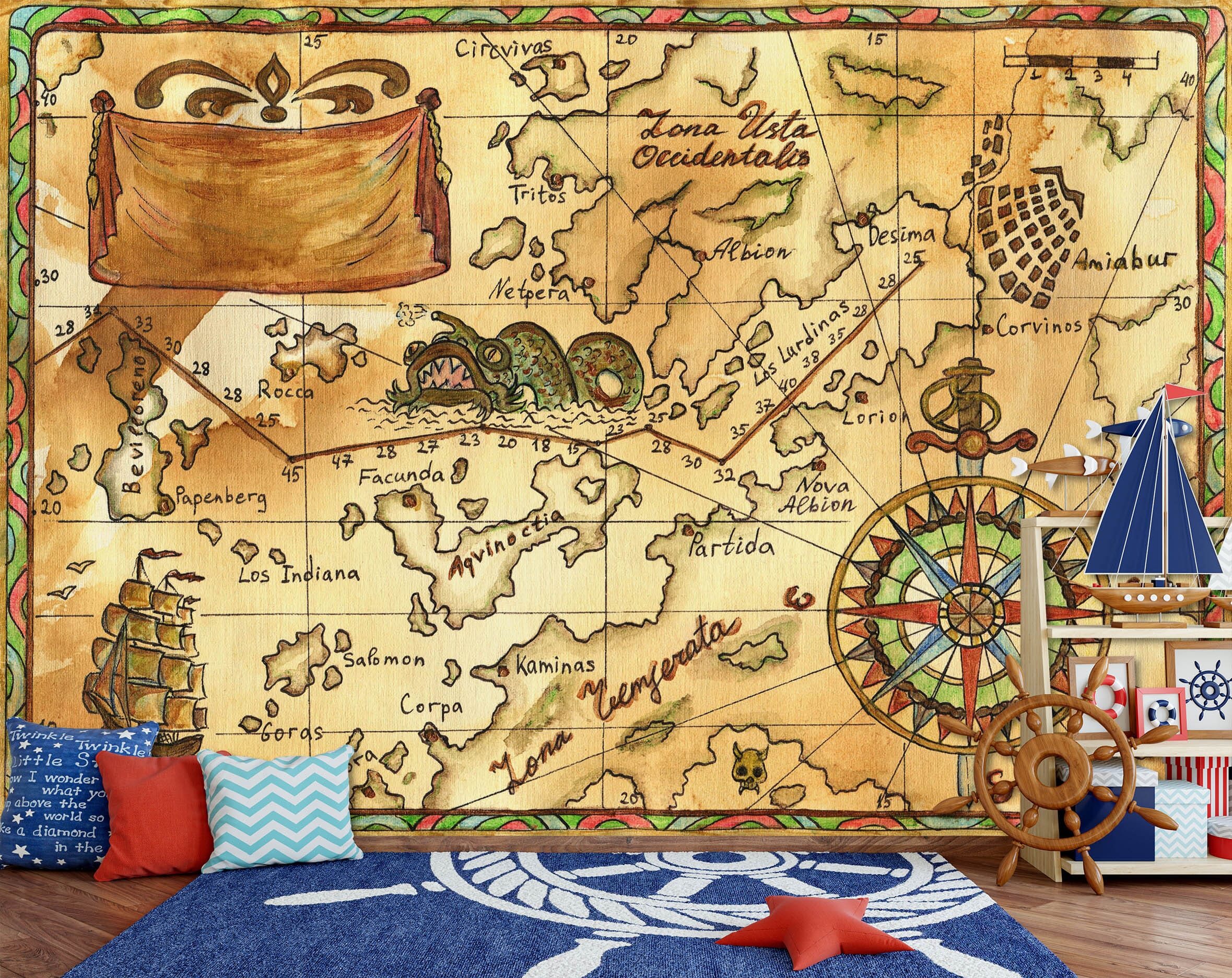 3D Nautical Route 2048 World Map Wall Murals Wallpaper AJ Wallpaper 2