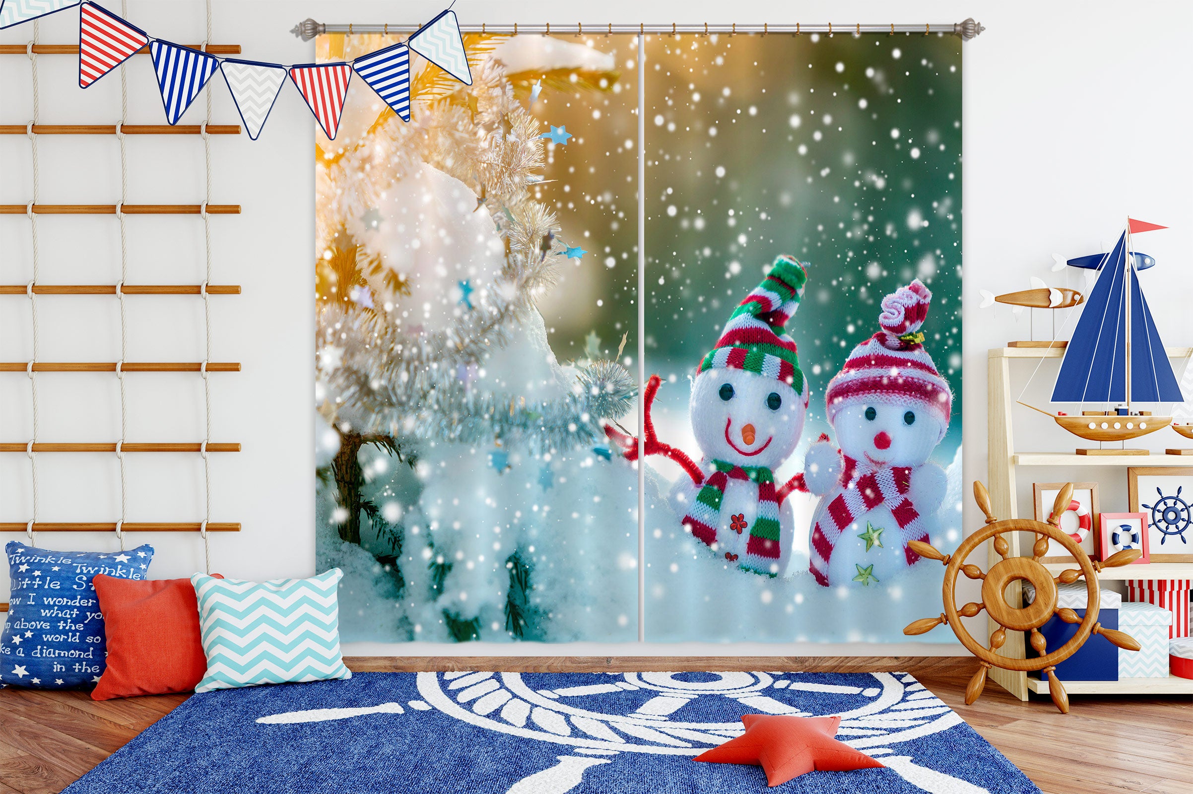 3D Snowman Doll 52078 Christmas Curtains Drapes Xmas