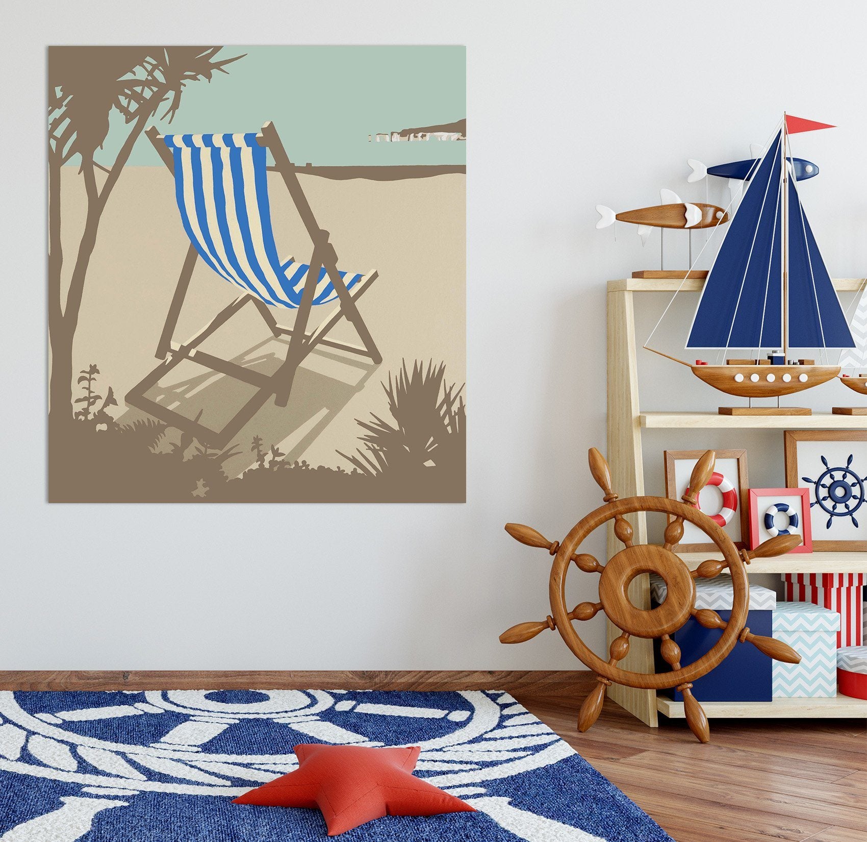 3D Bournemouth Blue Deckchair 017 Steve Read Wall Sticker Wallpaper AJ Wallpaper 2
