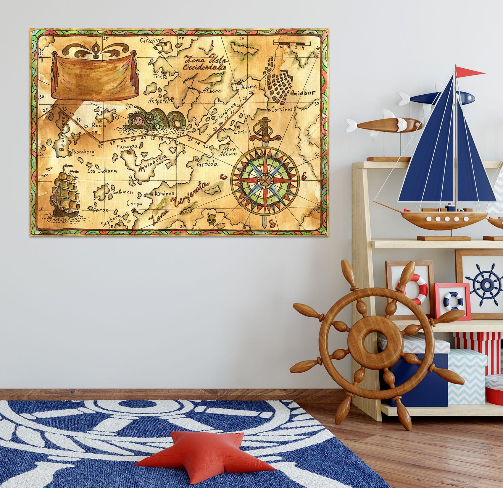 3D Nautical Route 208 World Map Wall Sticker Wallpaper AJ Wallpaper 2