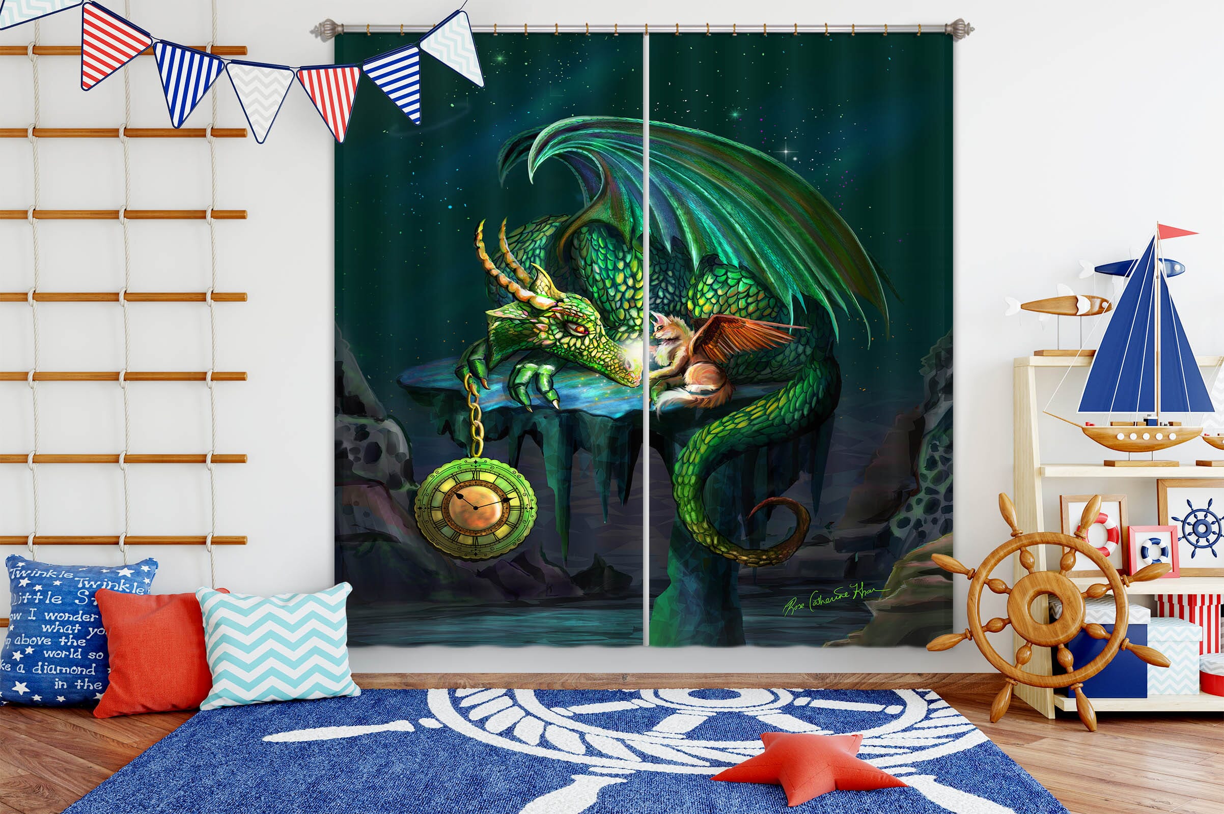 3D Dragon Valley 126 Rose Catherine Khan Curtain Curtains Drapes Curtains AJ Creativity Home