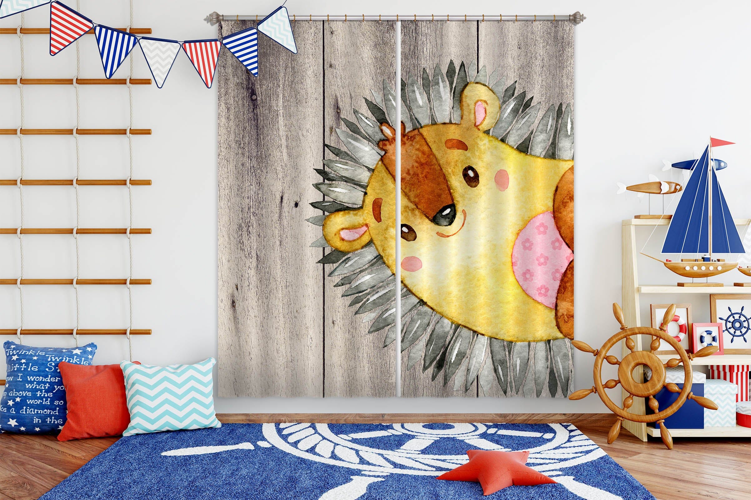 3D Yellow Hedgehog 158 Uta Naumann Curtain Curtains Drapes Curtains AJ Creativity Home