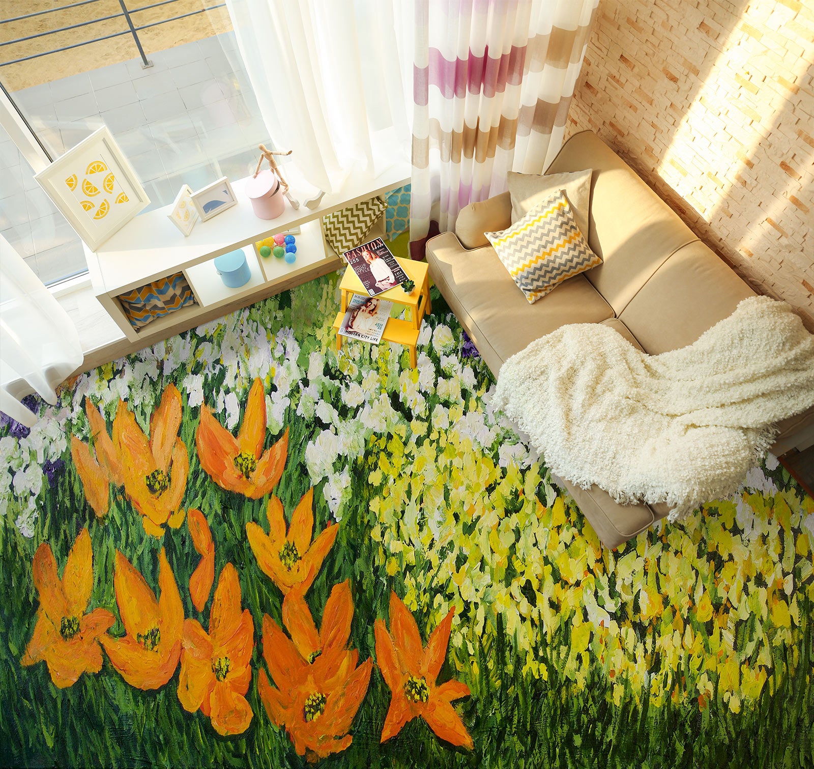 3D Yellow Orange Flowers 9644 Allan P. Friedlander Floor Mural