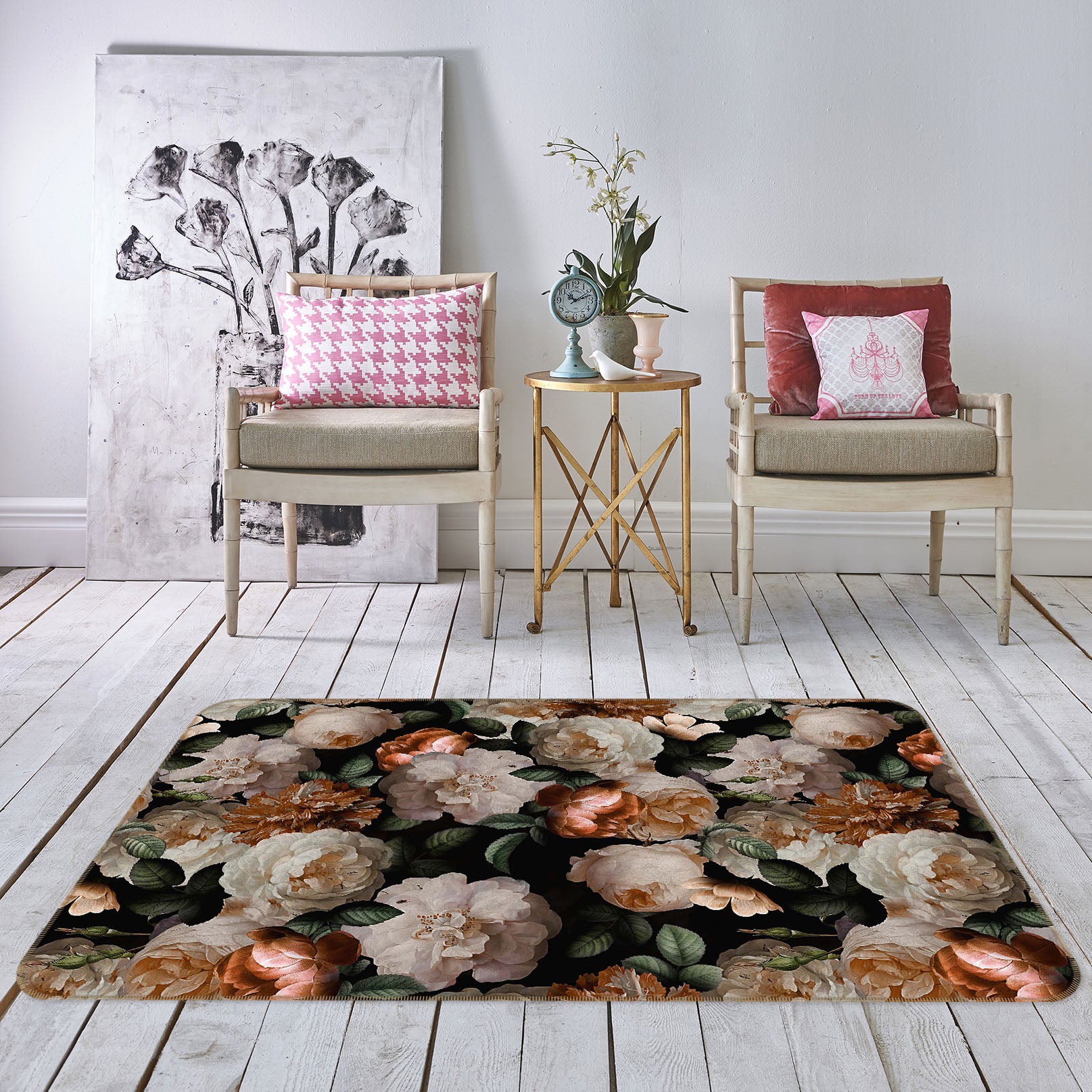3D White Flowers 108 Uta Naumann Rug Non Slip Rug Mat