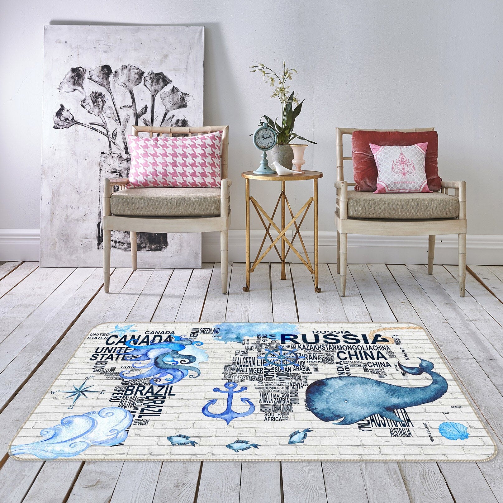 3D Blue Whale 206 World Map Non Slip Rug Mat Mat AJ Creativity Home