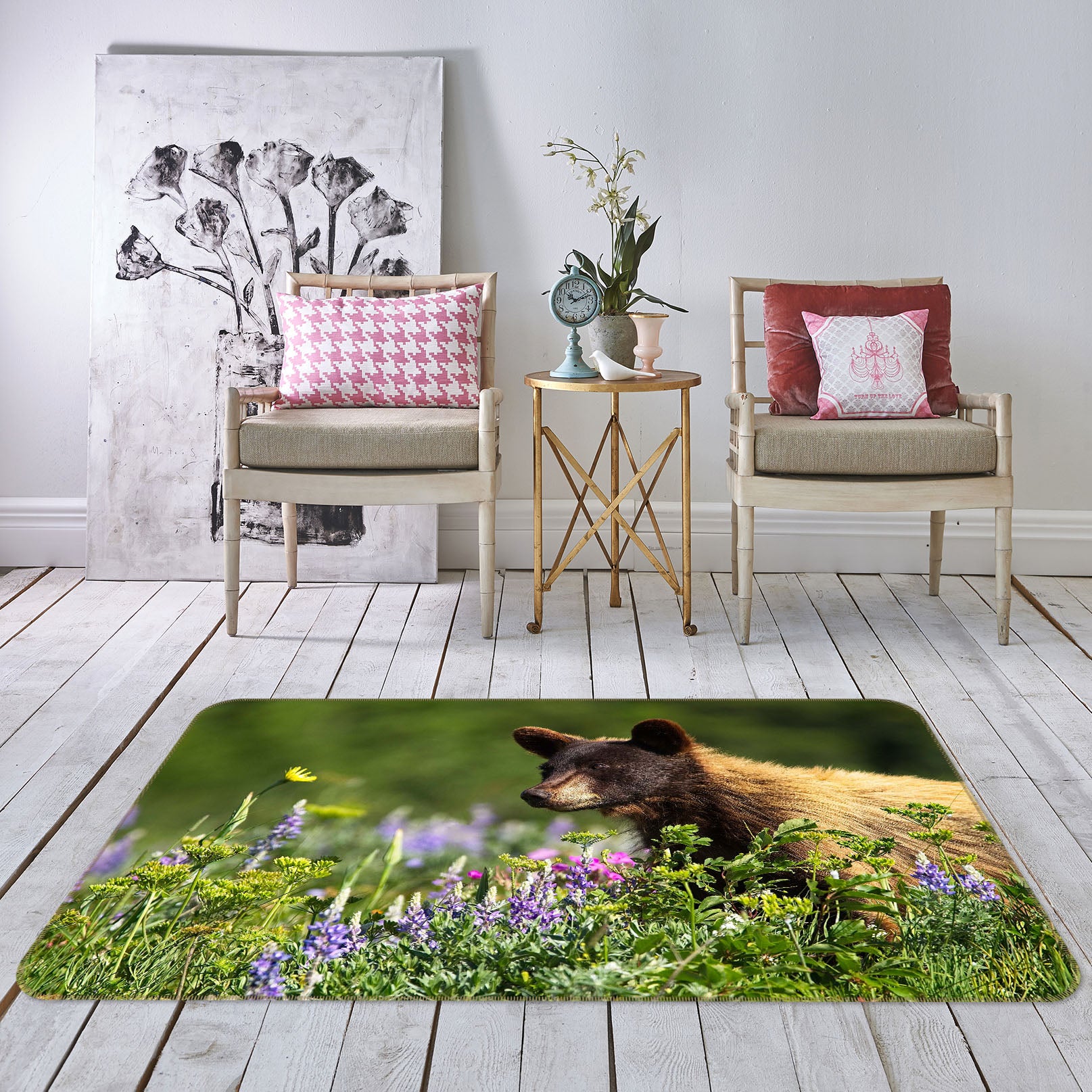 3D Bear Cub In Meadow 84055 Kathy Barefield Rug Non Slip Rug Mat