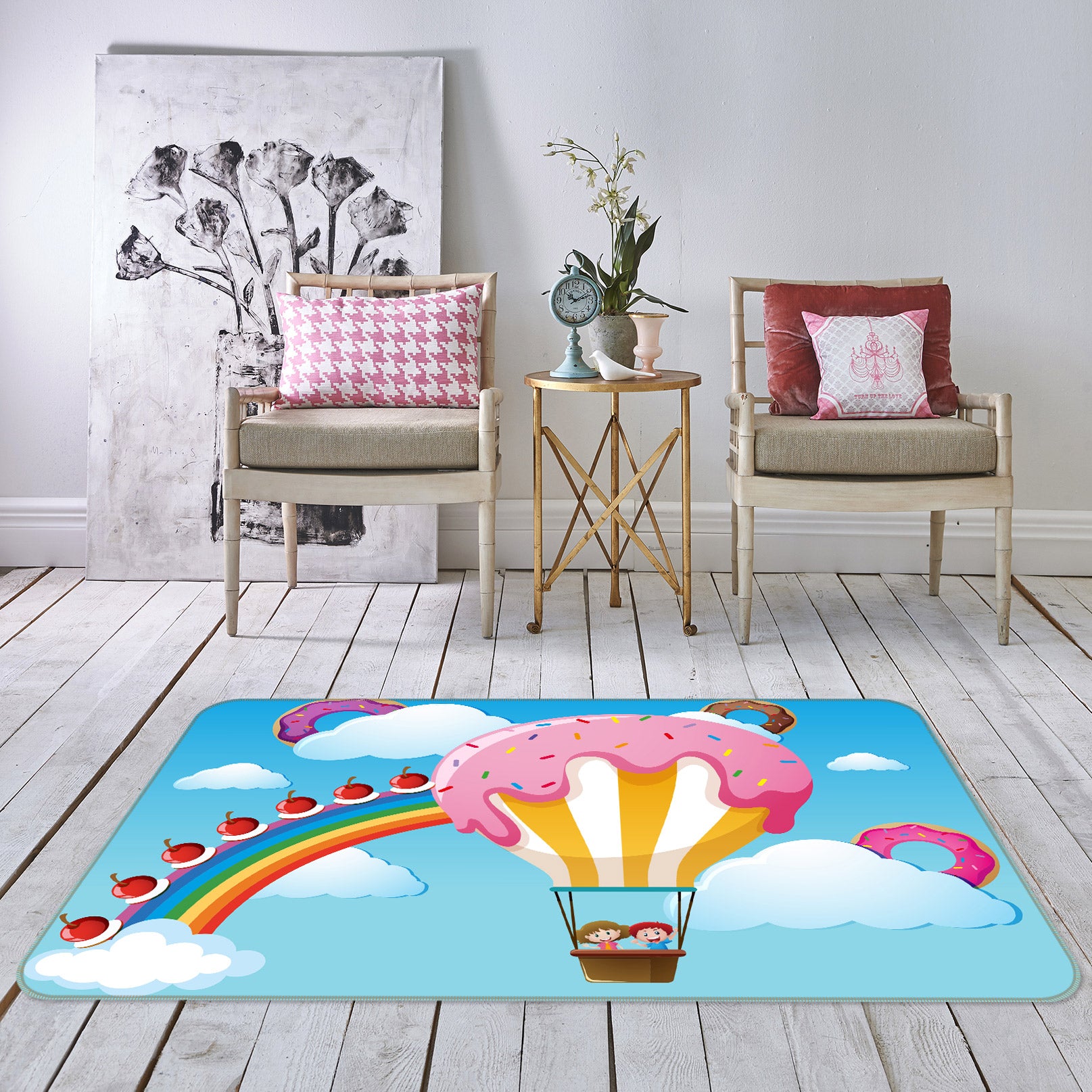 3D Rainbow Hot Air Balloon 77011 Non Slip Rug Mat
