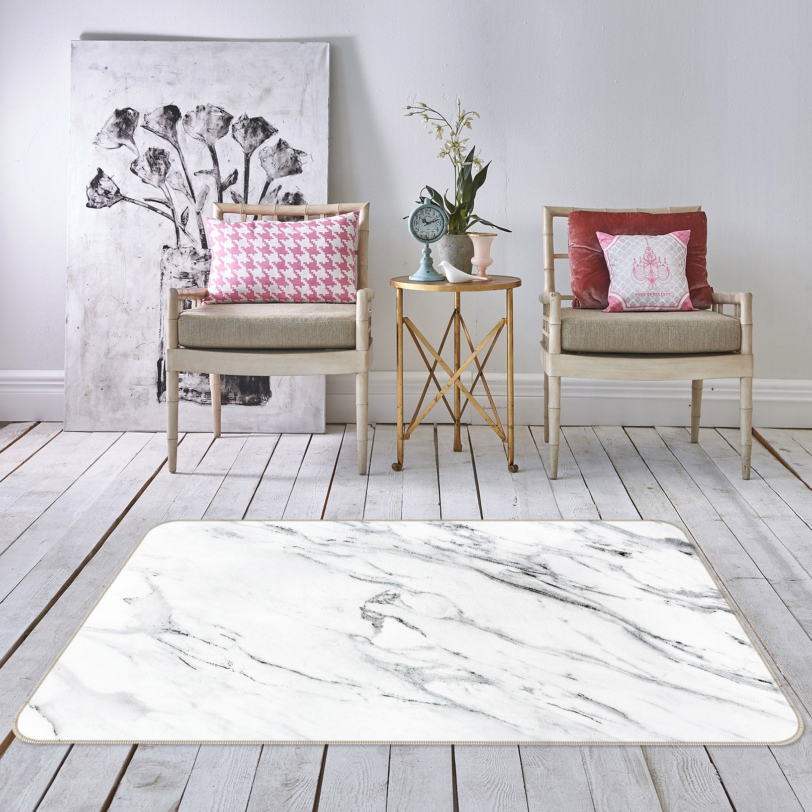 3D White Marble Pattern 29195 Non Slip Rug Mat