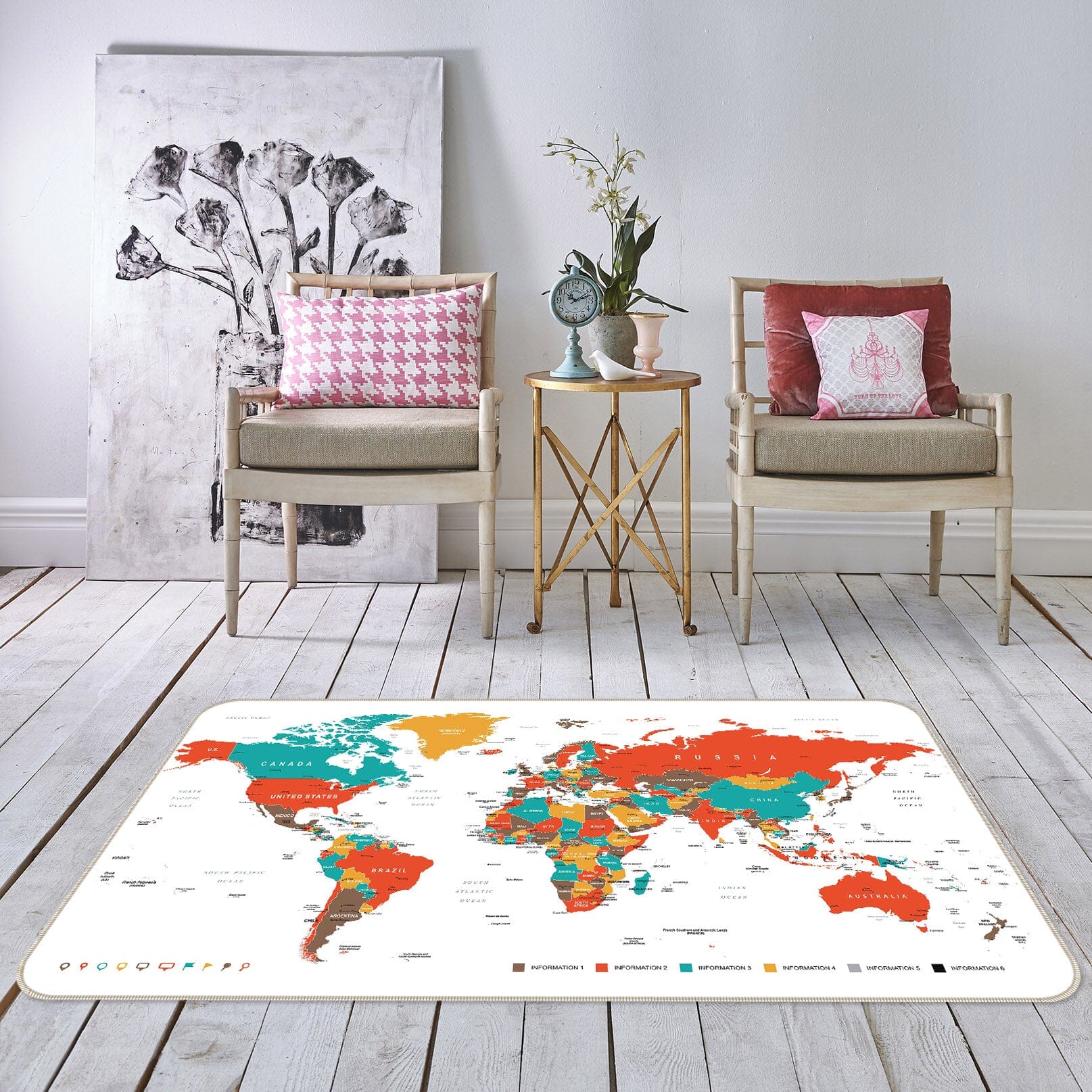 3D Color Clouds 252 World Map Non Slip Rug Mat Mat AJ Creativity Home