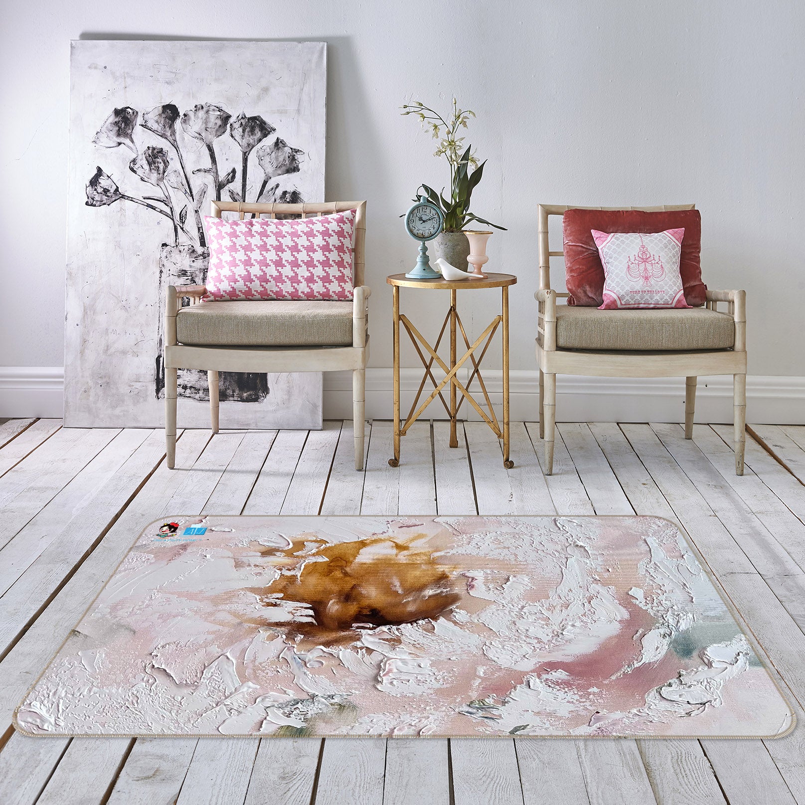 3D Pink Paint Flower 4108 Skromova Marina Rug Non Slip Rug Mat