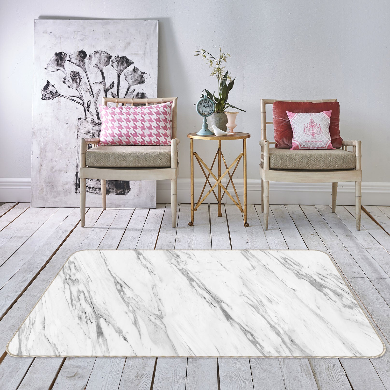 3D White Marble Pattern 27115 Non Slip Rug Mat