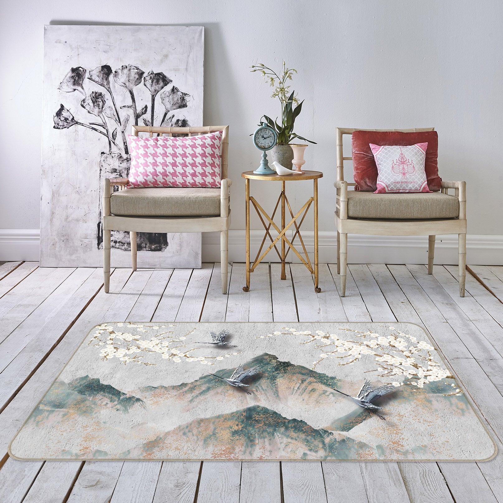 3D Mountains Crane 65151 Non Slip Rug Mat