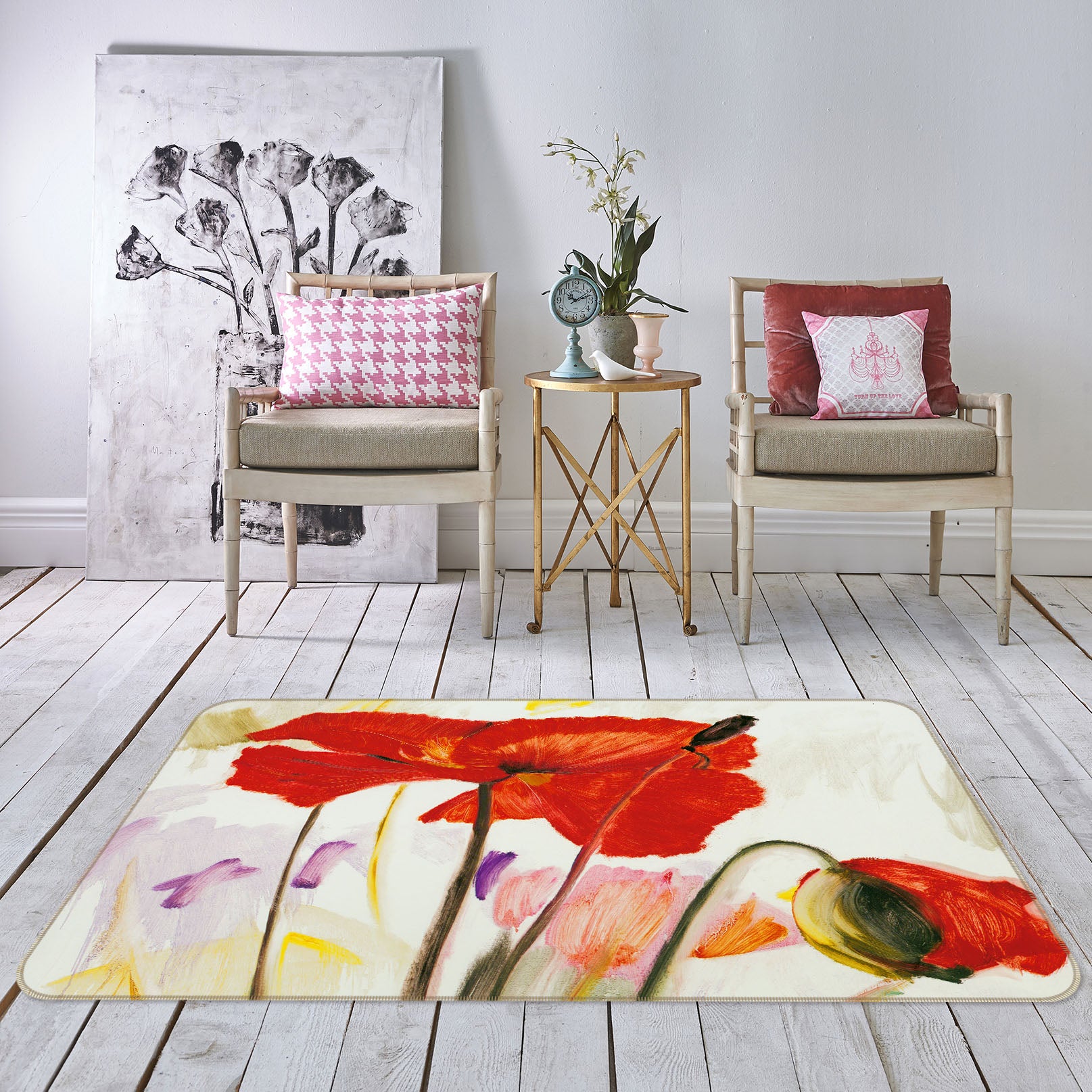 3D Red Flower 32035 Non Slip Rug Mat