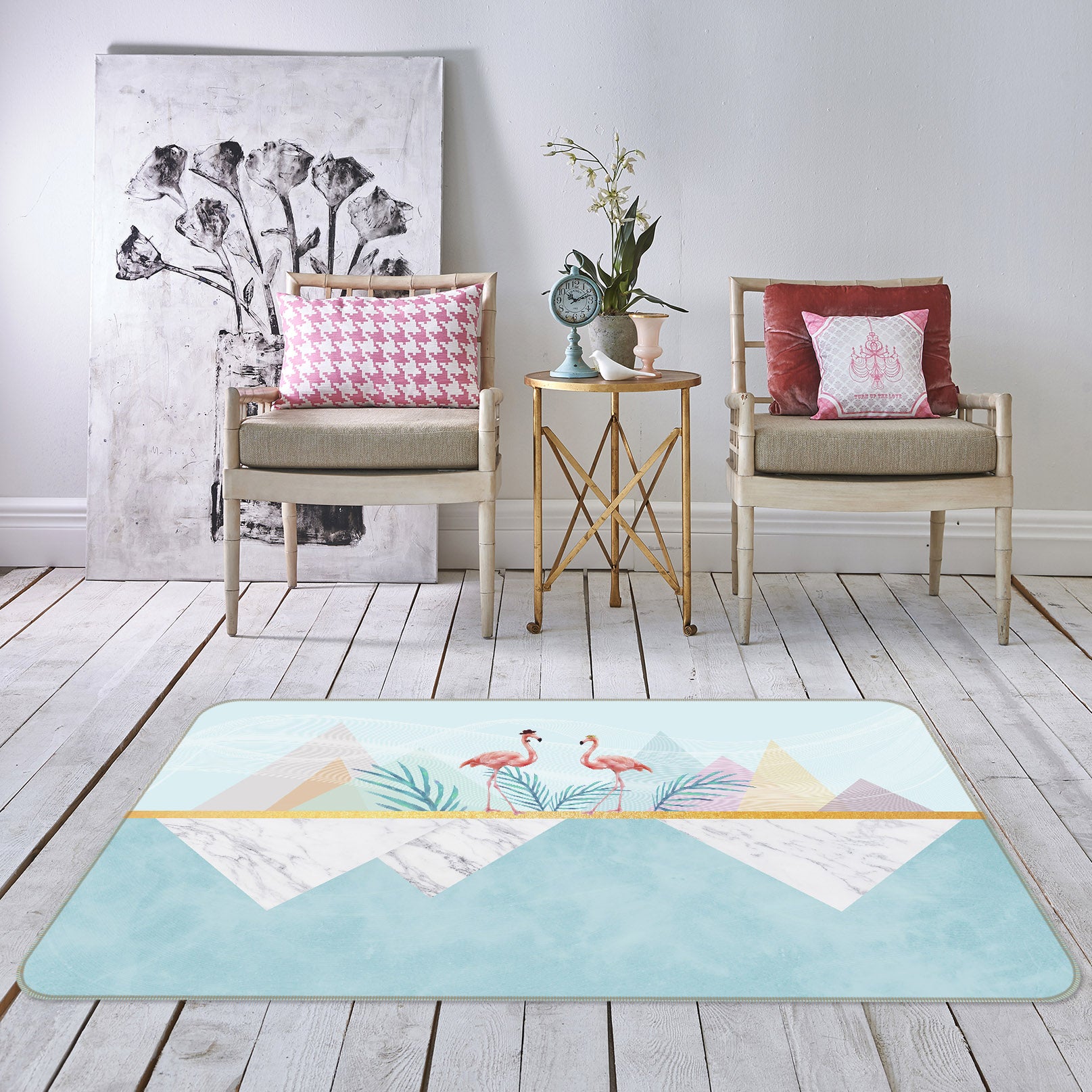 3D Flamingo Triangle 34032 Non Slip Rug Mat