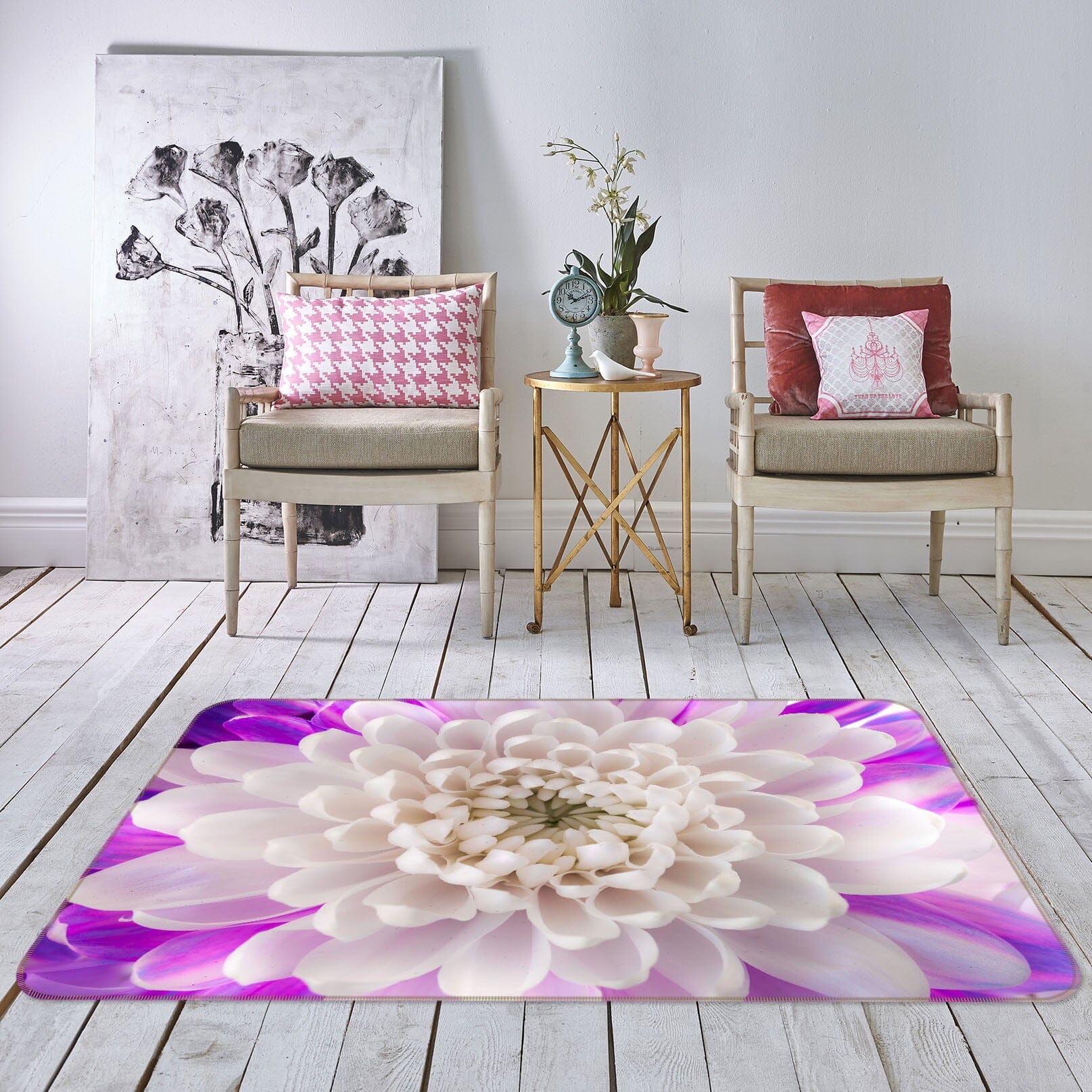 3D White Chrysanthemum 3020 Assaf Frank Rug Non Slip Rug Mat Mat AJ Creativity Home