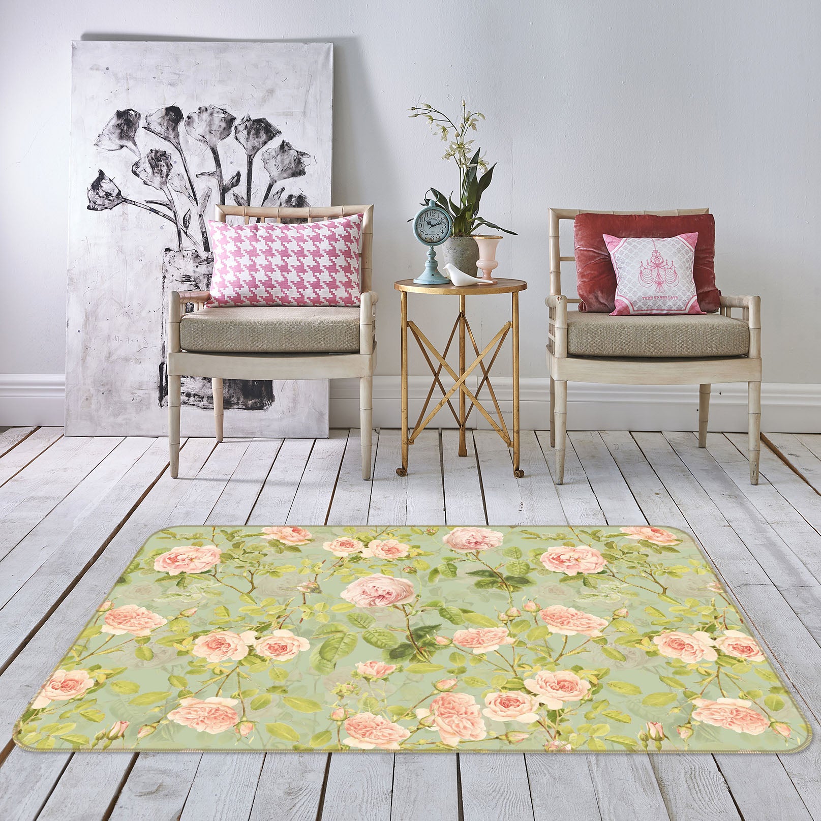 3D Pink Rose 142 Uta Naumann Rug Non Slip Rug Mat