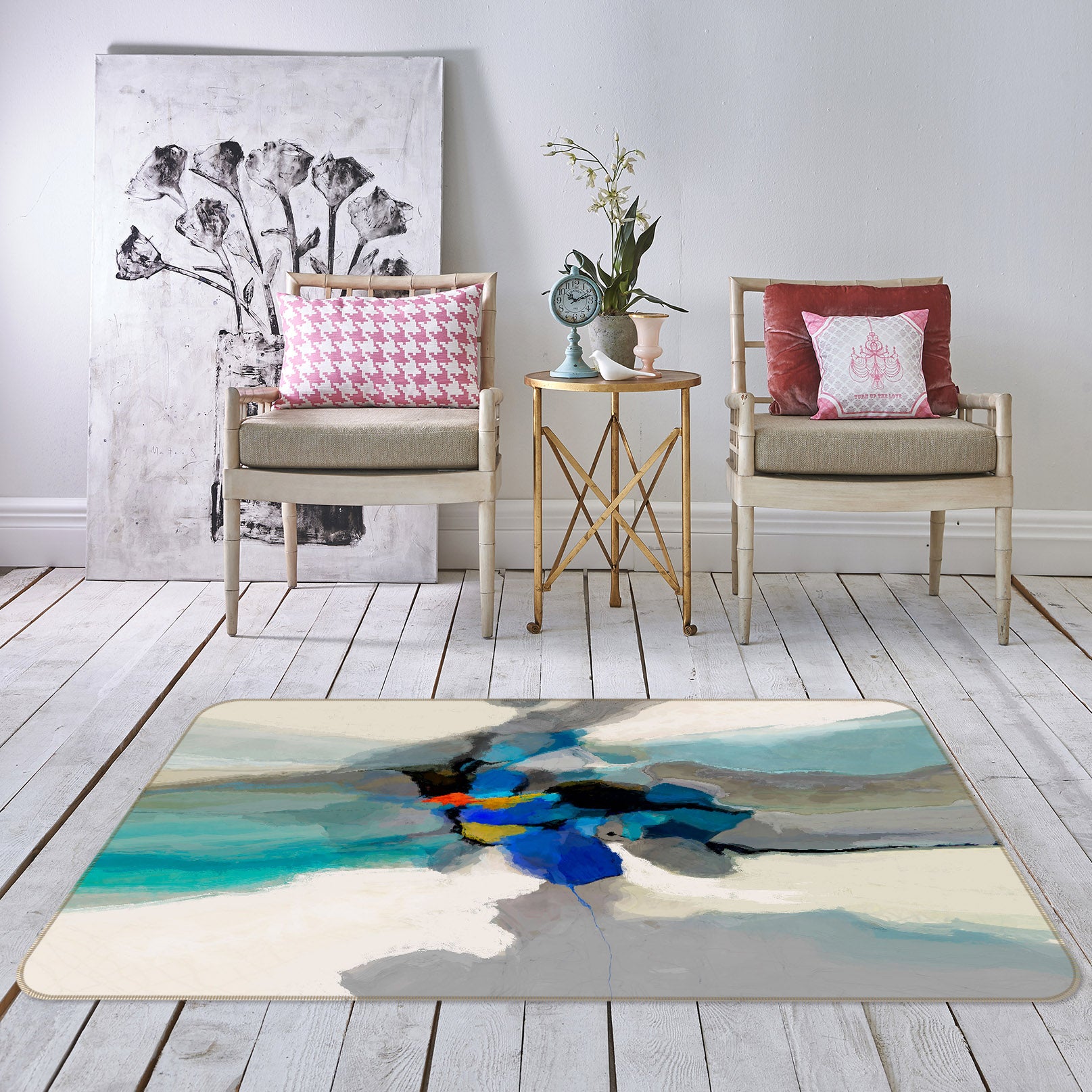3D Blue Color Ink Pattern 84004 Michael Tienhaara Rug Non Slip Rug Mat