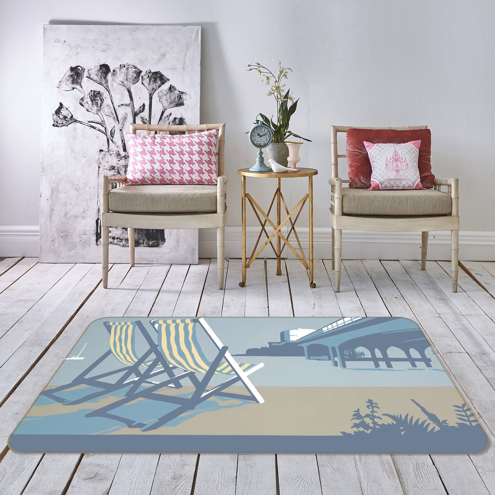 3D Bournemouth Pier And Deckchairs 1001 Steve Read Rug Non Slip Rug Mat Mat AJ Creativity Home
