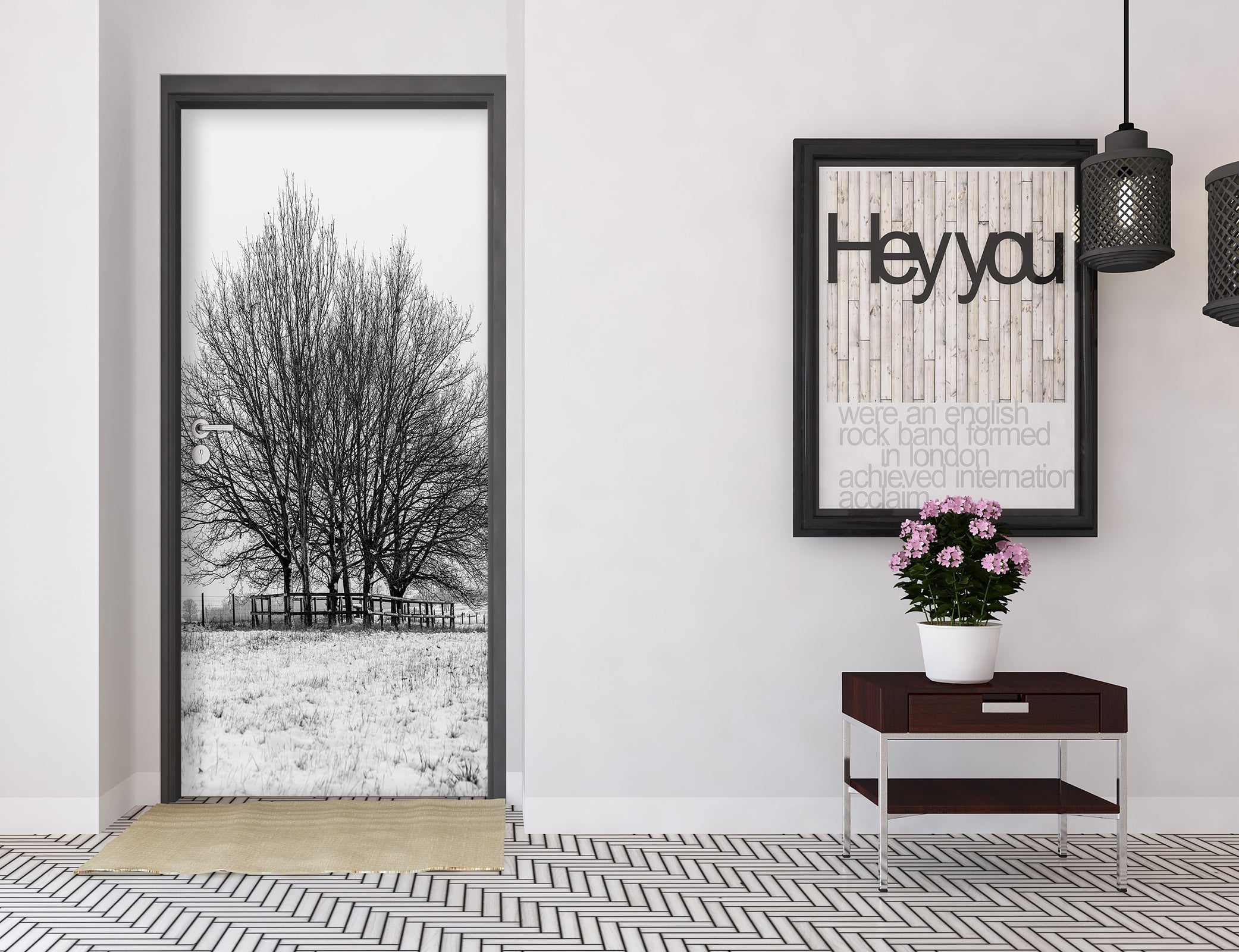 3D Grey Trees Pattern 101212 Assaf Frank Door Mural