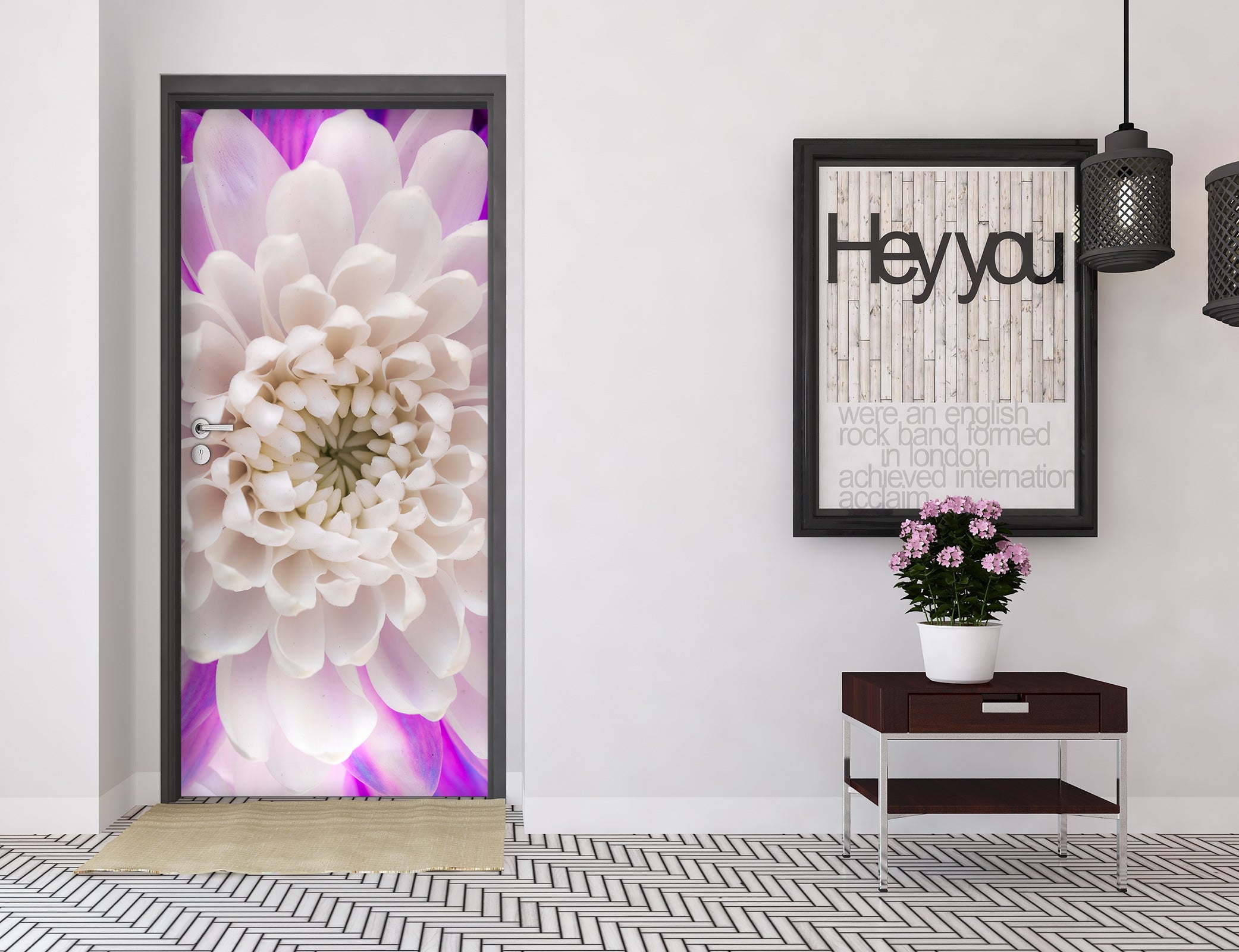 3D White Chrysanthemum 10715 Assaf Frank Door Mural