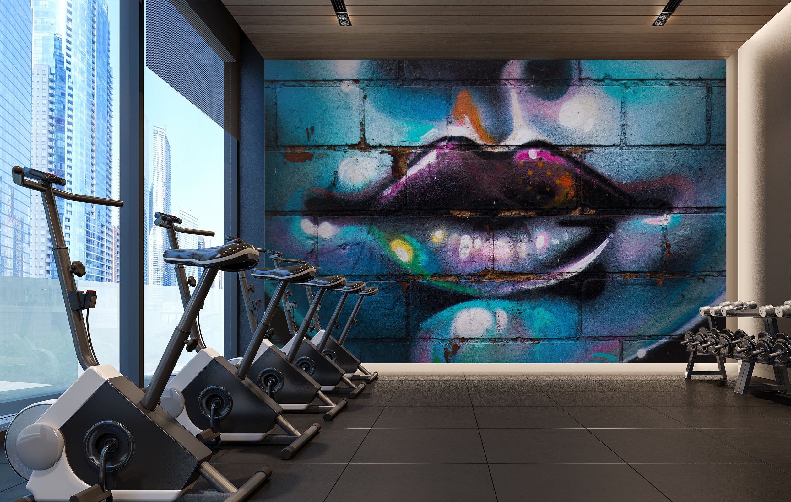 3D Graffiti Lips 020 Wall Murals Wallpaper AJ Wallpaper 2