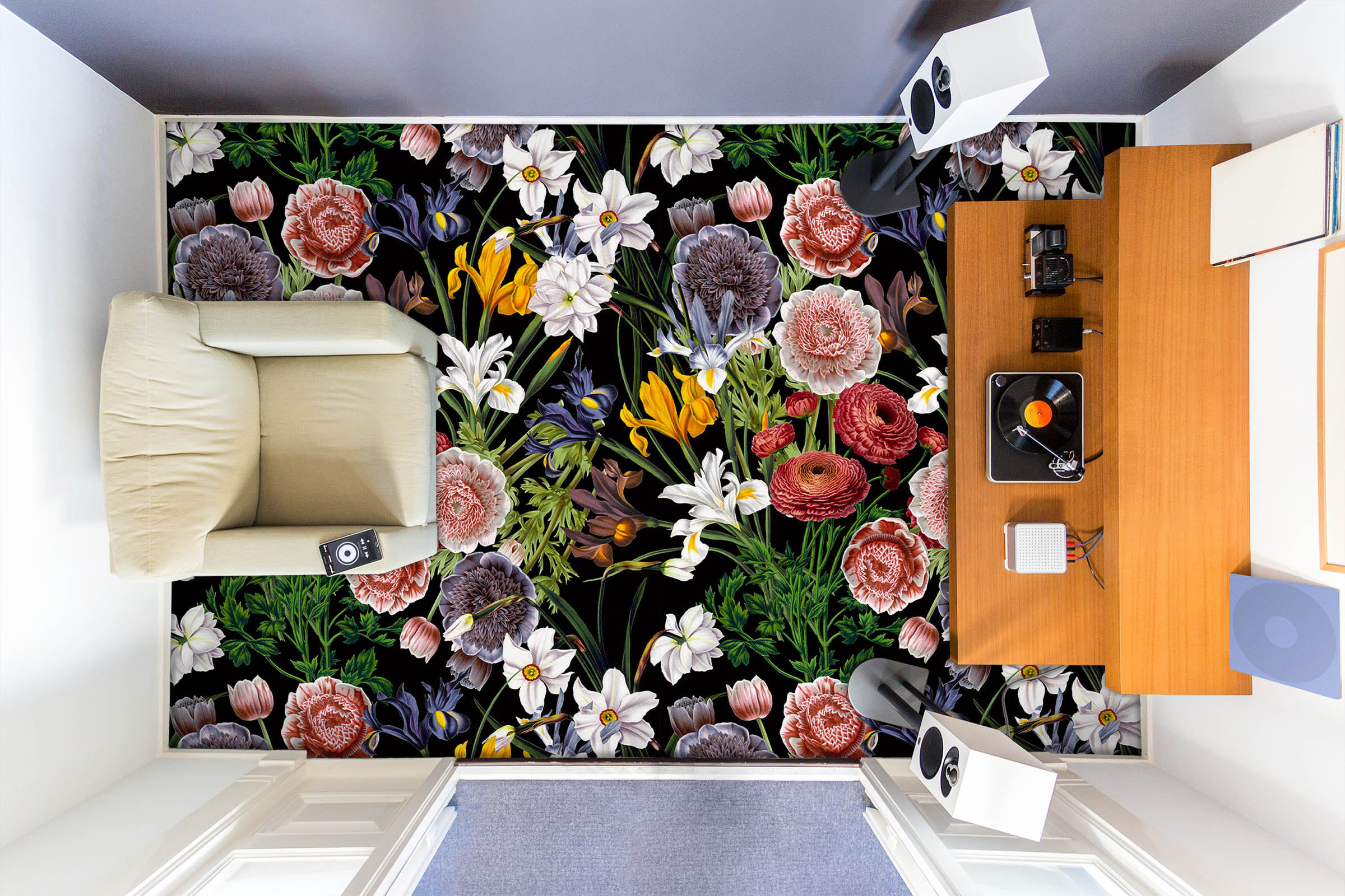 3D Color Brown Flower Bird 99191 Uta Naumann Floor Mural