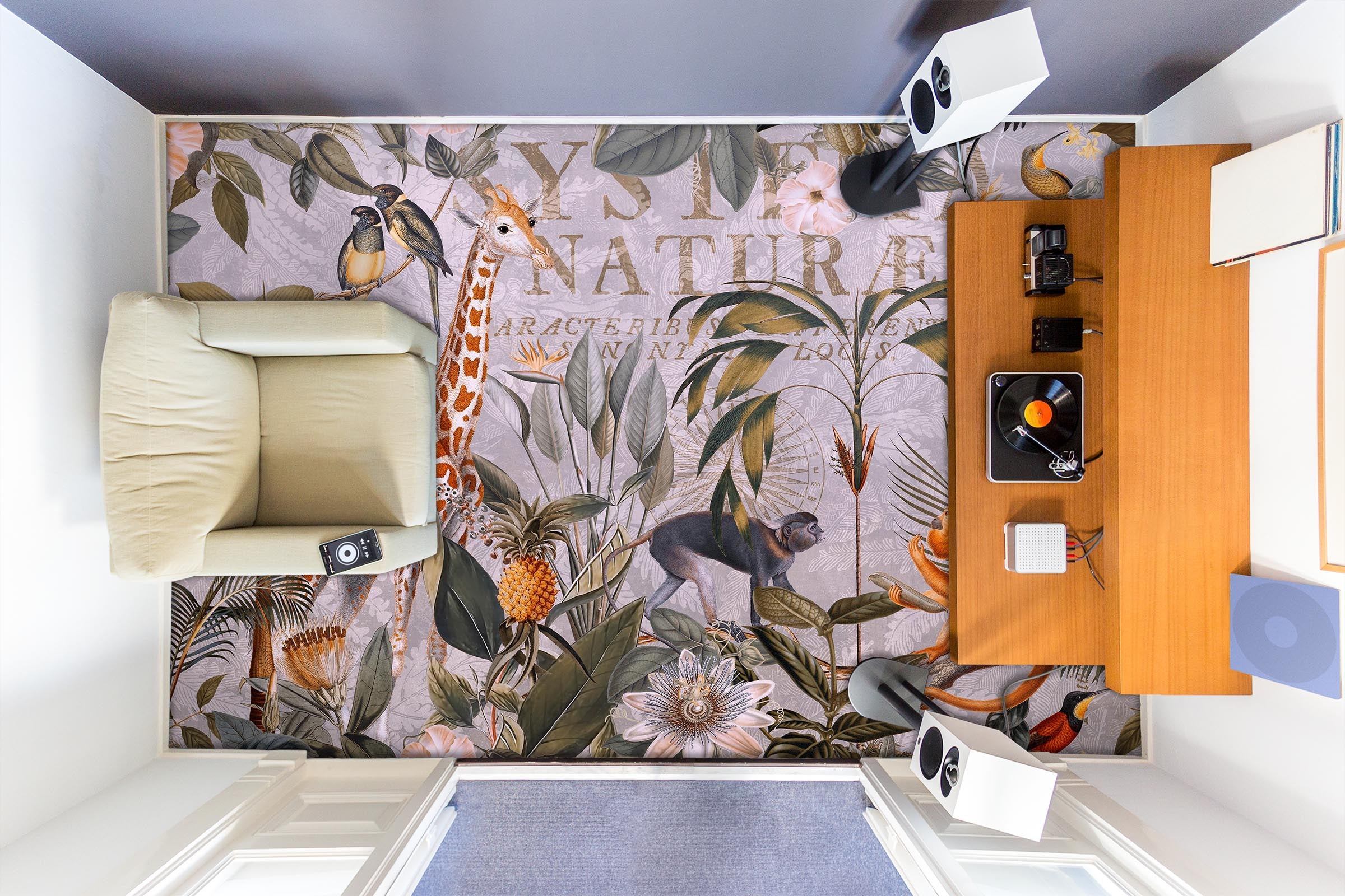 3D Giraffe Monkey Pineapple Fruit 104168 Andrea Haase Floor Mural