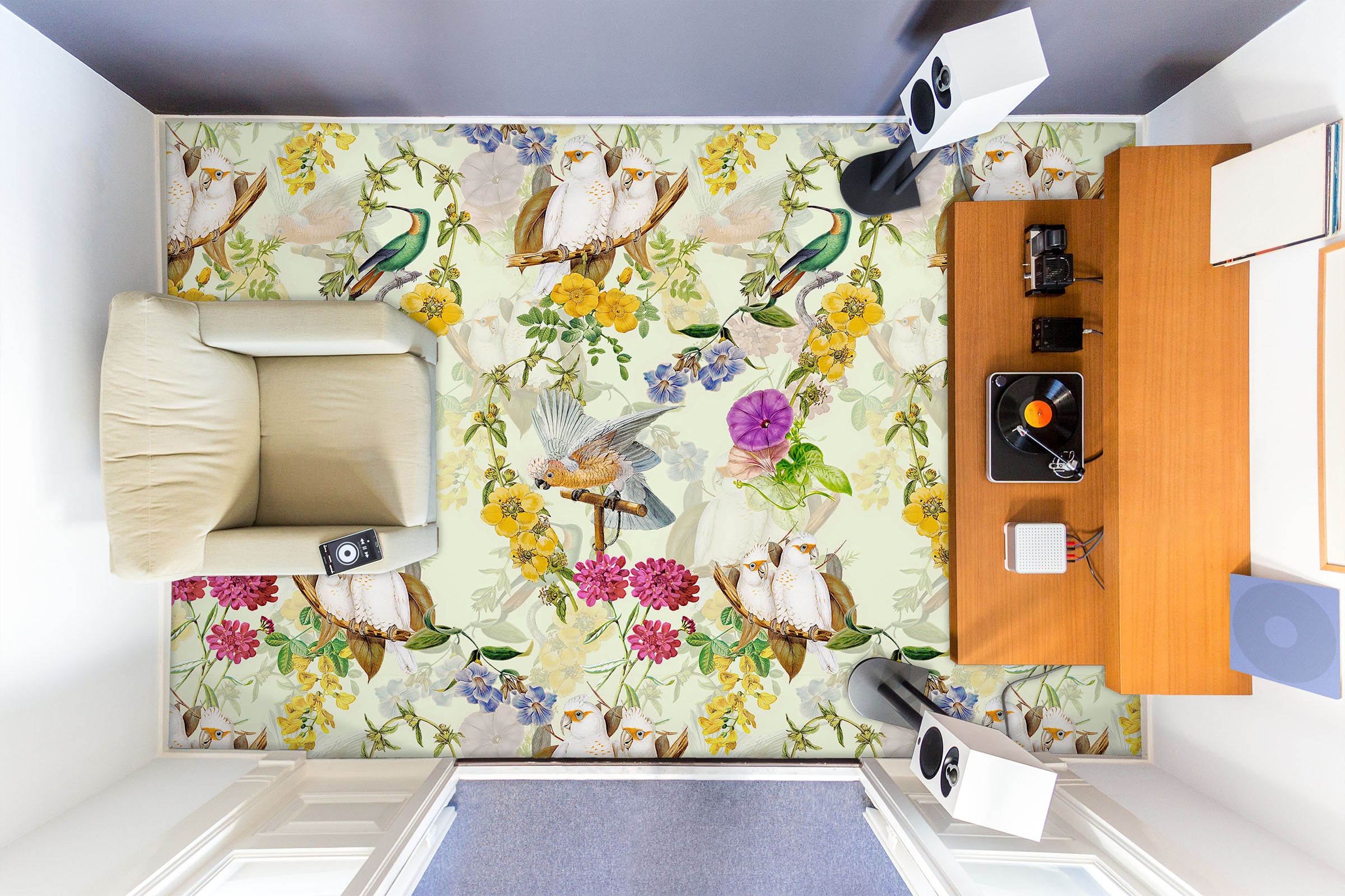 3D Flower Bird 99184 Uta Naumann Floor Mural