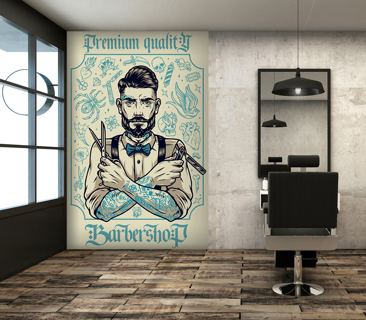 3D Scissors Razor Barber 115224 Barber Shop Wall Murals