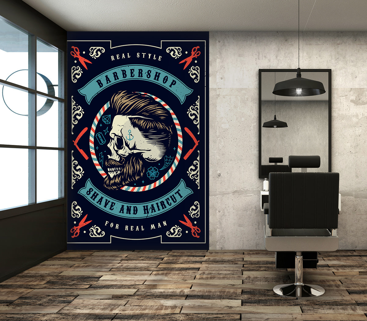 3D Skull Hairstyle 115222 Barber Shop Wall Murals