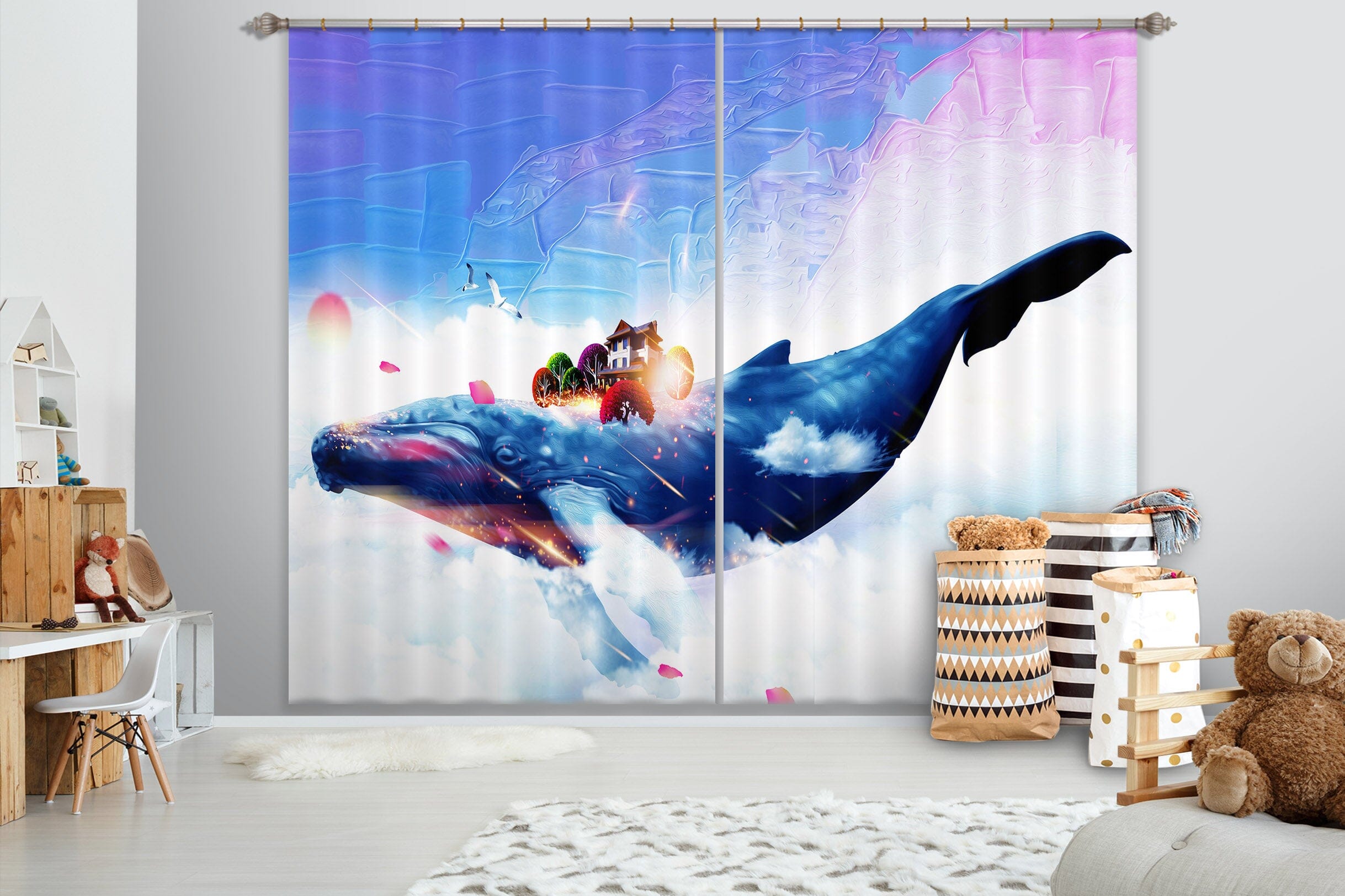3D Blue Whale 729 Curtains Drapes Wallpaper AJ Wallpaper