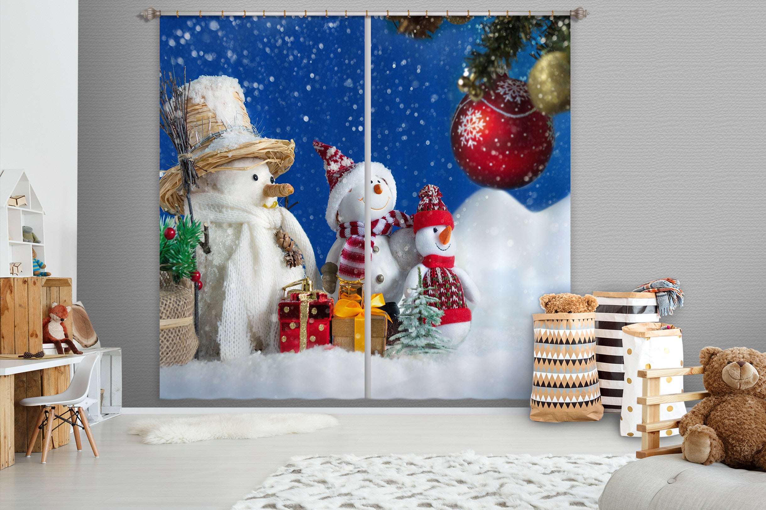 3D Snowman Doll 52095 Christmas Curtains Drapes Xmas