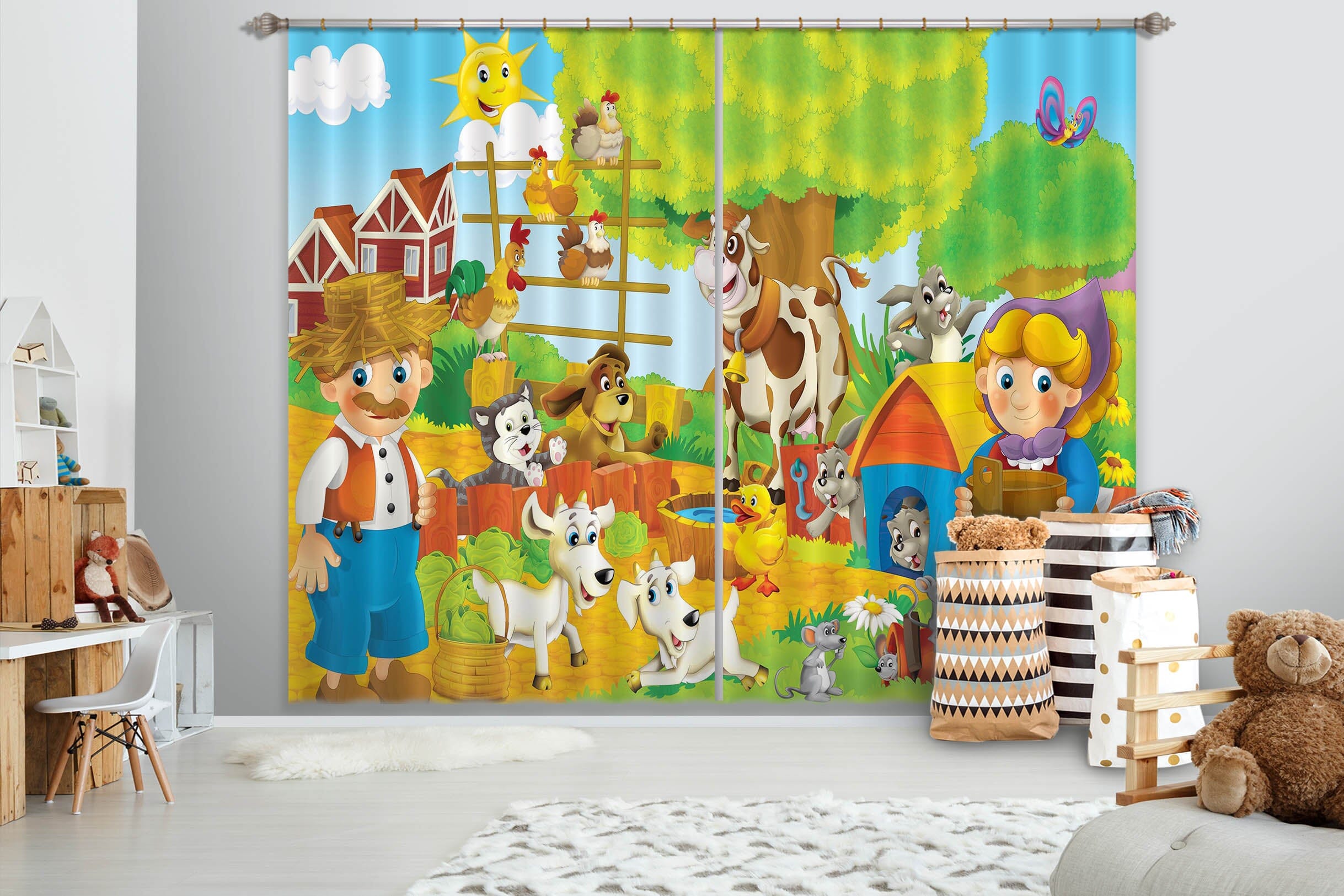3D Cow Farm 712 Curtains Drapes Wallpaper AJ Wallpaper
