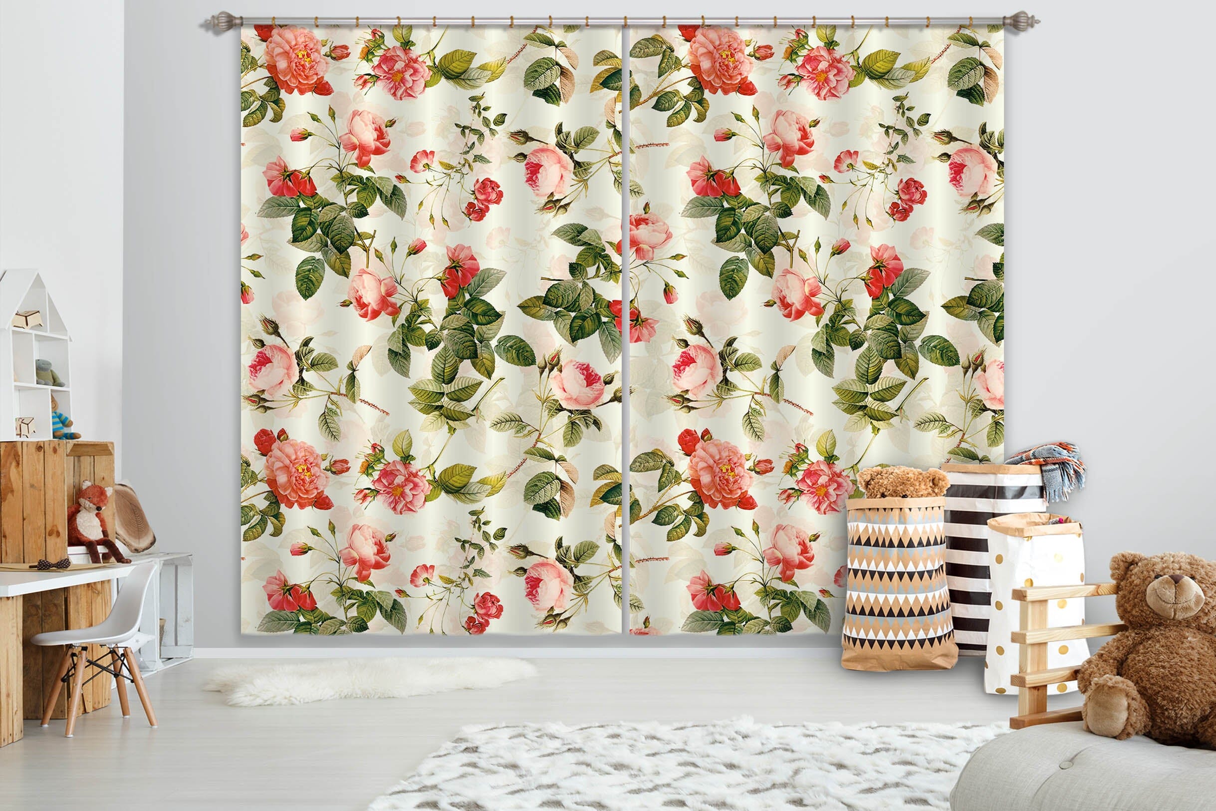 3D Pink Flowers 129 Uta Naumann Curtain Curtains Drapes Curtains AJ Creativity Home