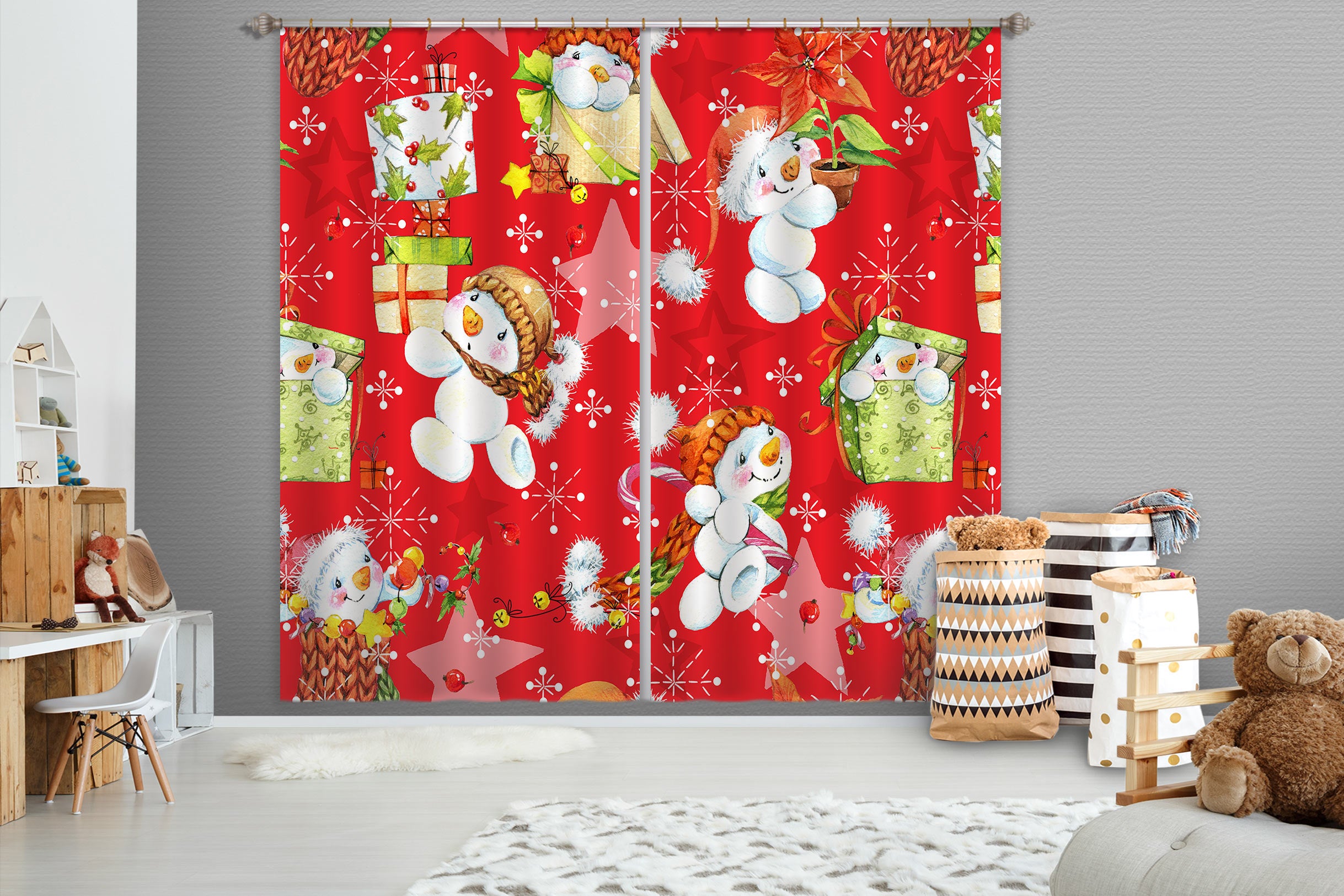 3D Snowman Doll Pattern 52030 Christmas Curtains Drapes Xmas
