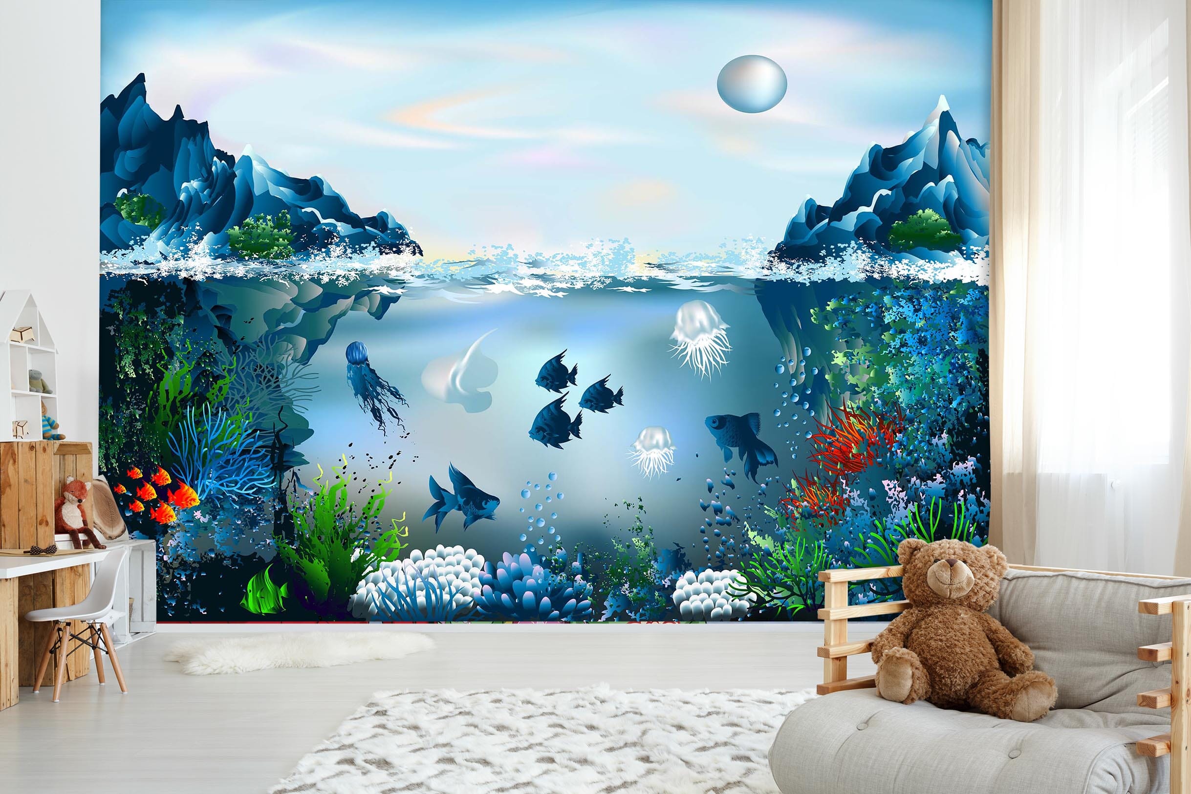 3D Submarine Fish Ocean 004 Wall Murals Wallpaper AJ Wallpaper 2