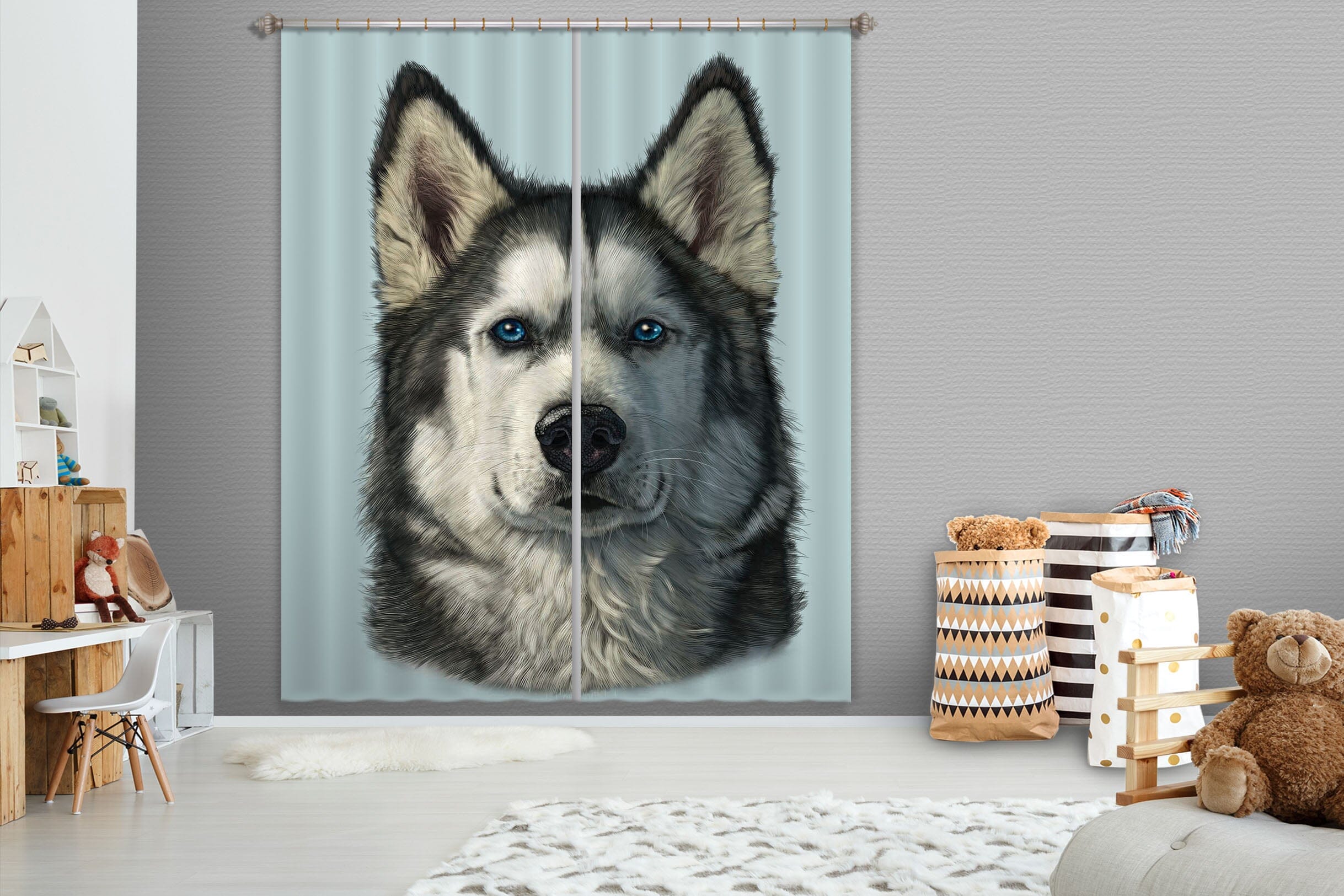 3D Husky Portrait 044 Vincent Hie Curtain Curtains Drapes Curtains AJ Creativity Home