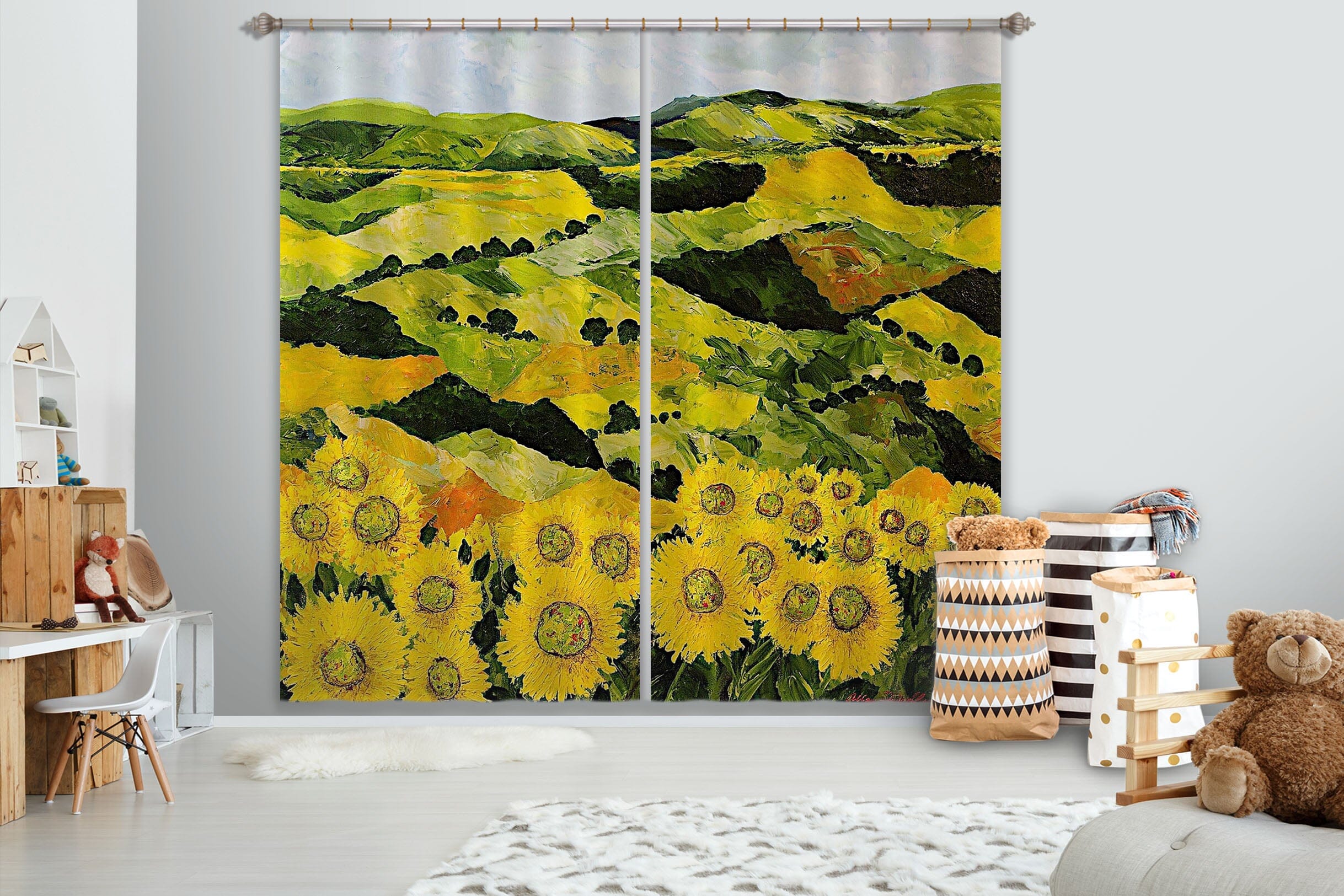 3D Sunflowers 179 Allan P. Friedlander Curtain Curtains Drapes Curtains AJ Creativity Home