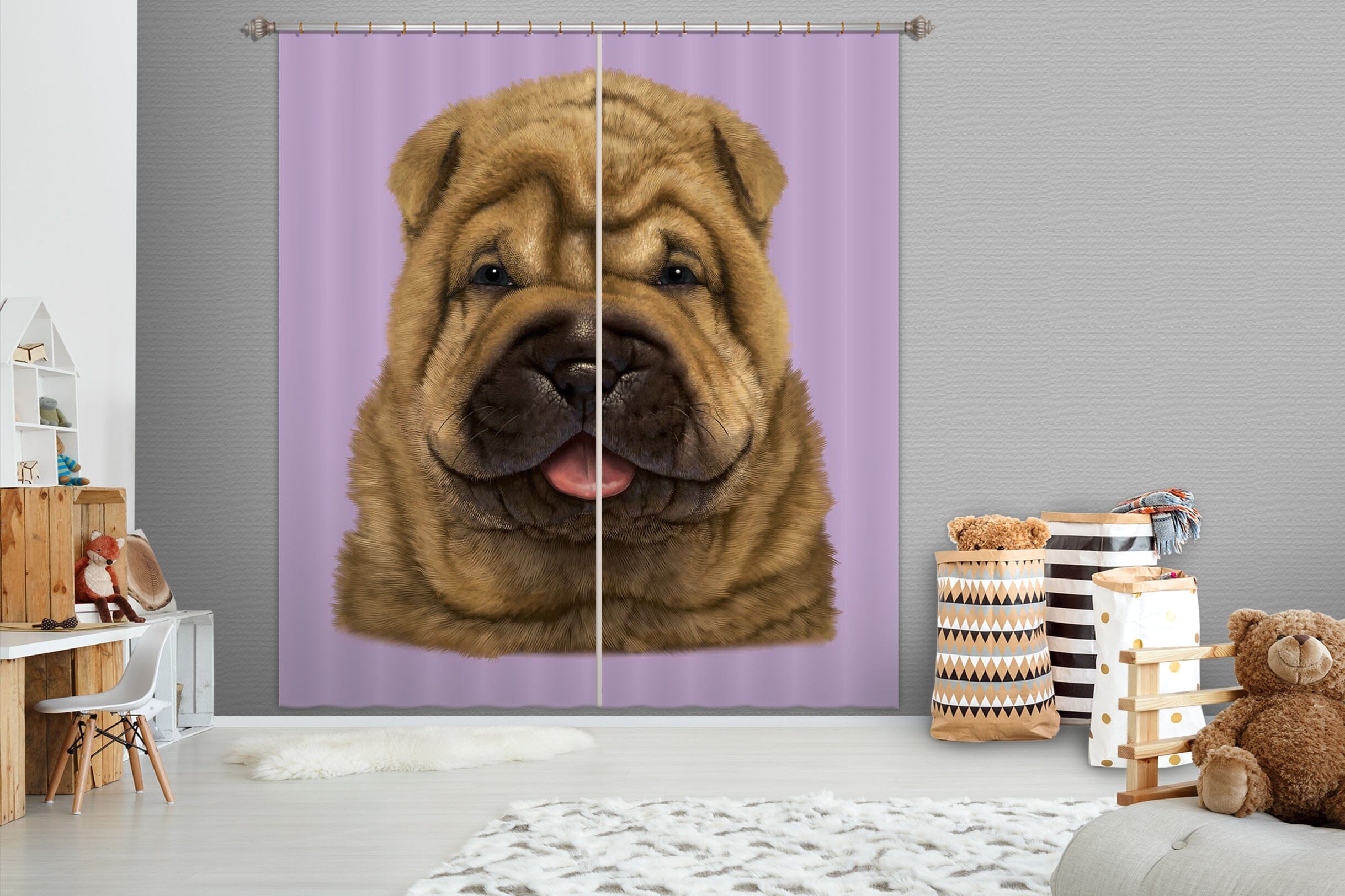 3D Shar Pei Puppy Portrait 069 Vincent Hie Curtain Curtains Drapes Curtains AJ Creativity Home