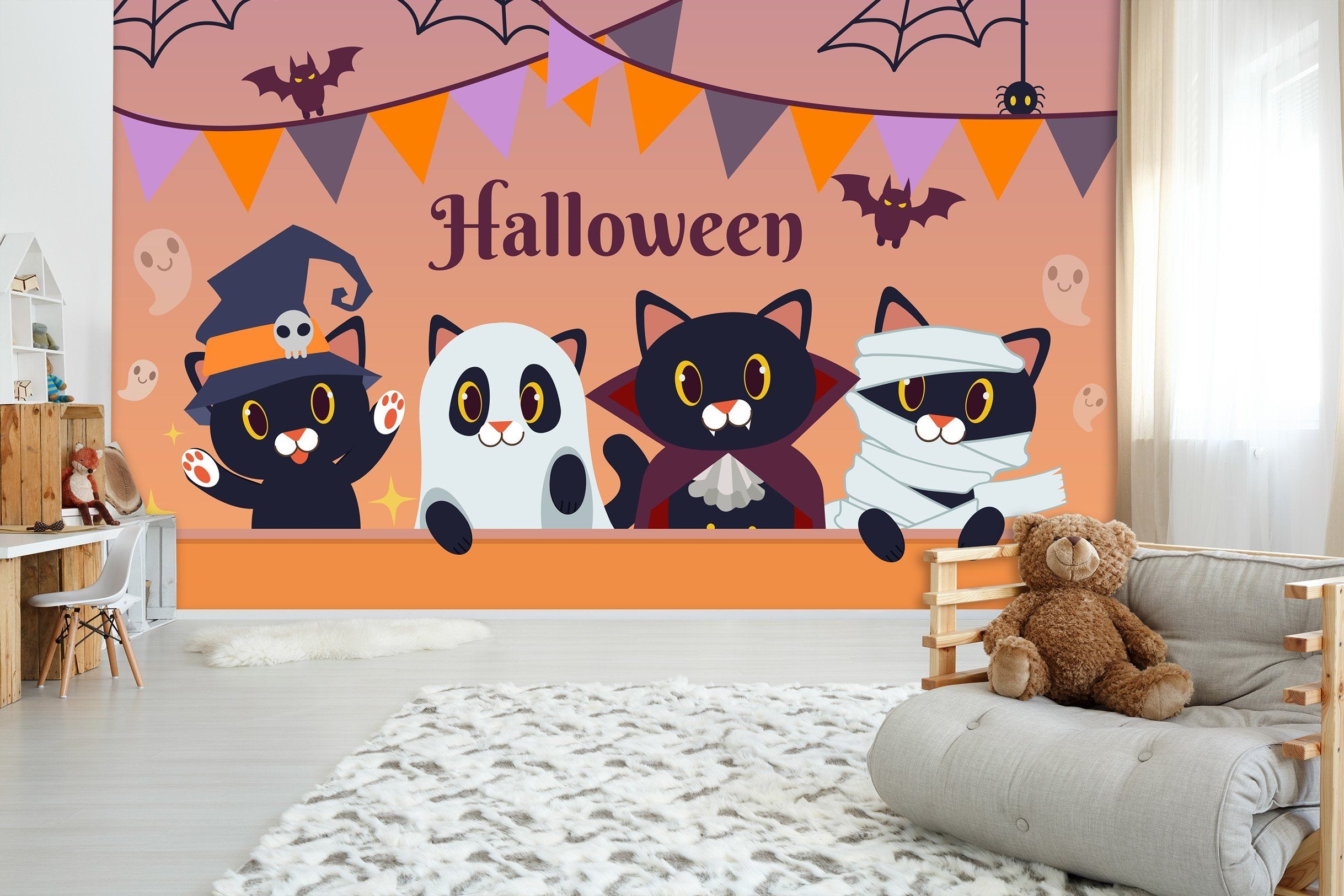 3D Cartoon Bat Bear 1003 Halloween Wall Murals Wallpaper AJ Wallpaper 2