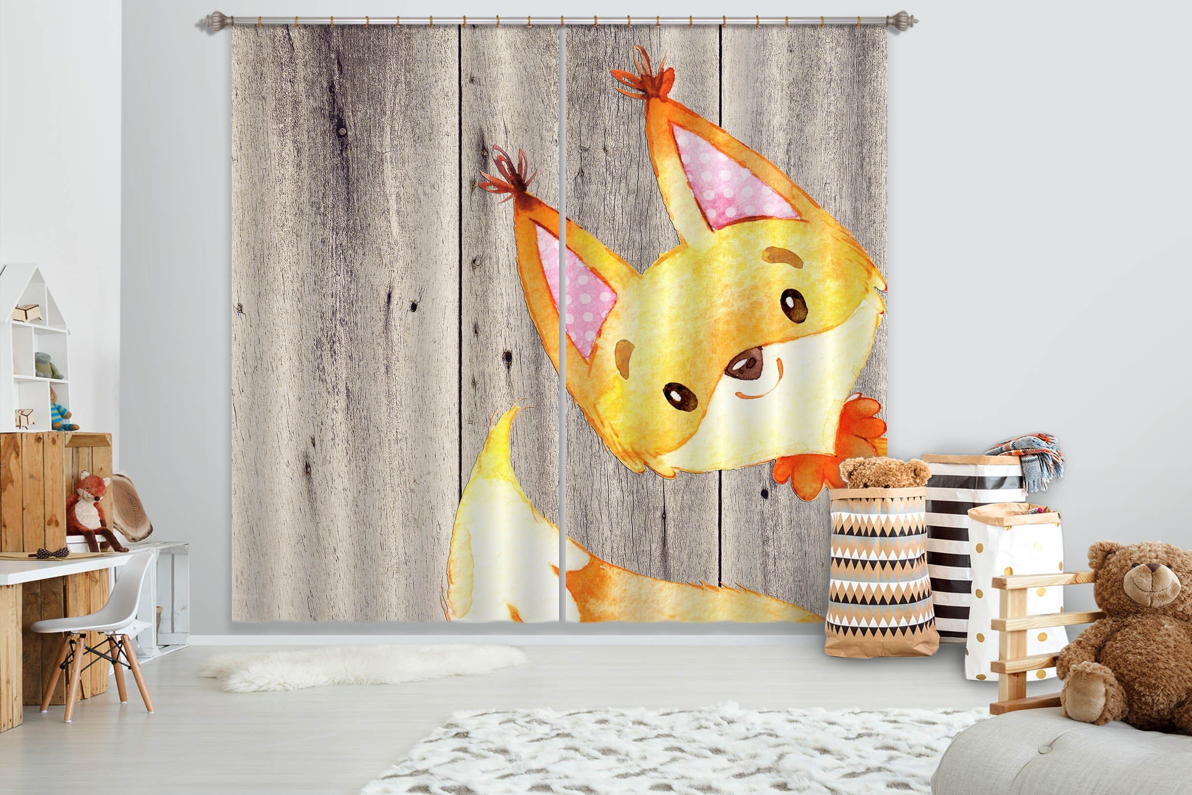 3D Yellow Fox 157 Uta Naumann Curtain Curtains Drapes Curtains AJ Creativity Home