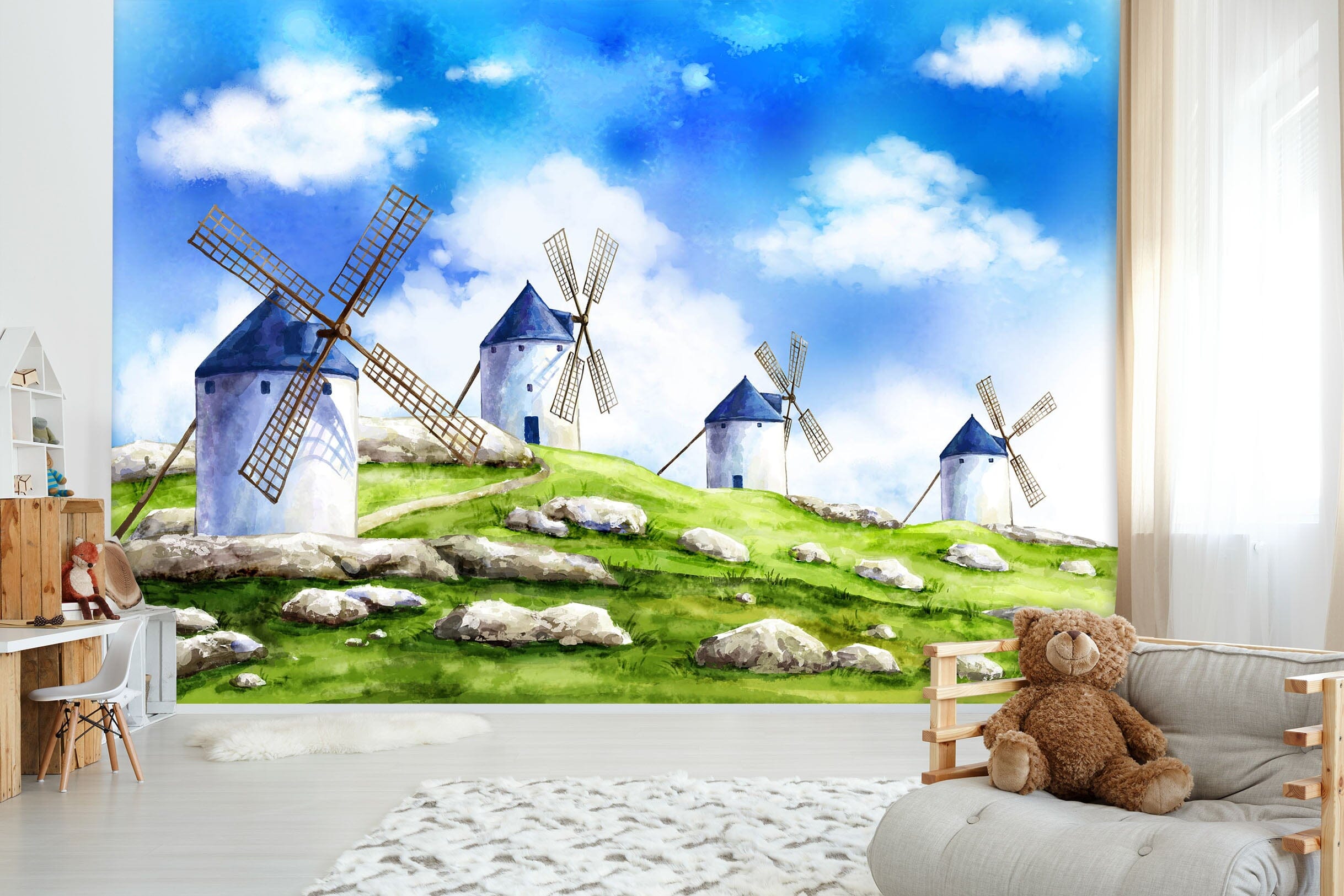 3D Hand Painted Windmill 012 Wall Murals Wallpaper AJ Wallpaper 2