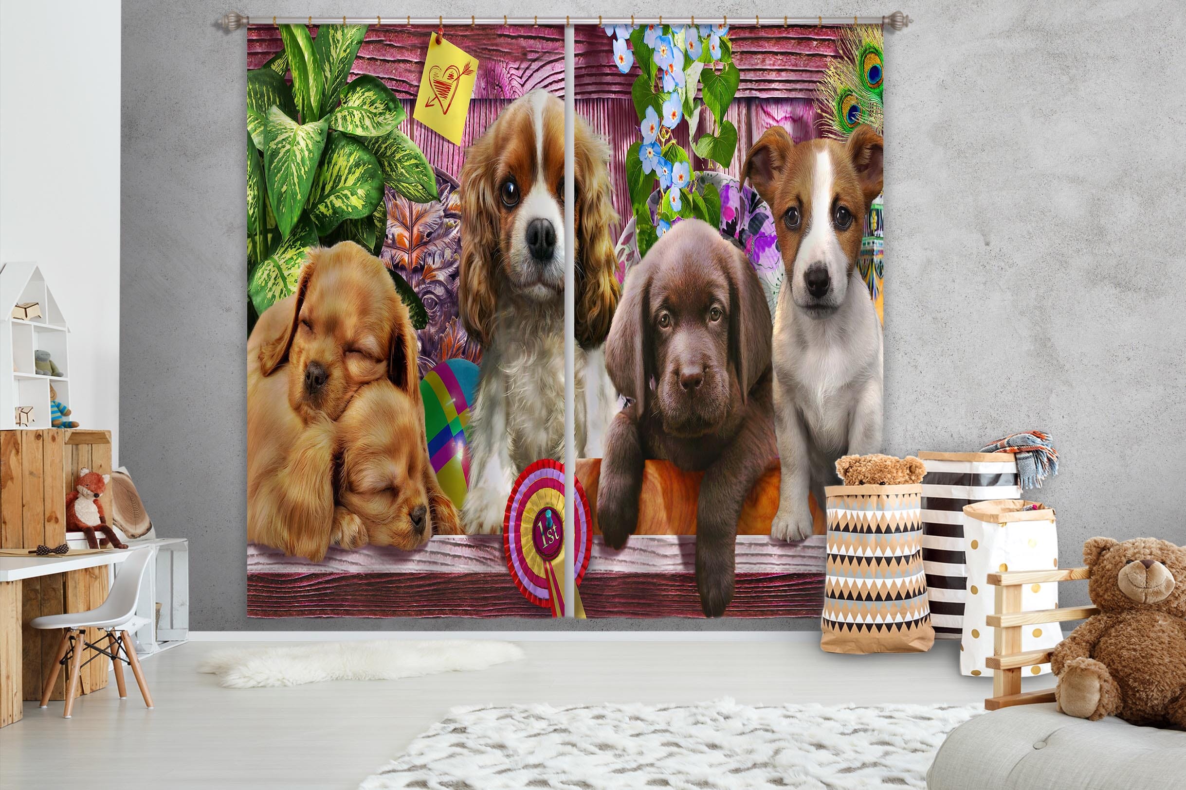 3D Cute Dog 046 Adrian Chesterman Curtain Curtains Drapes Curtains AJ Creativity Home