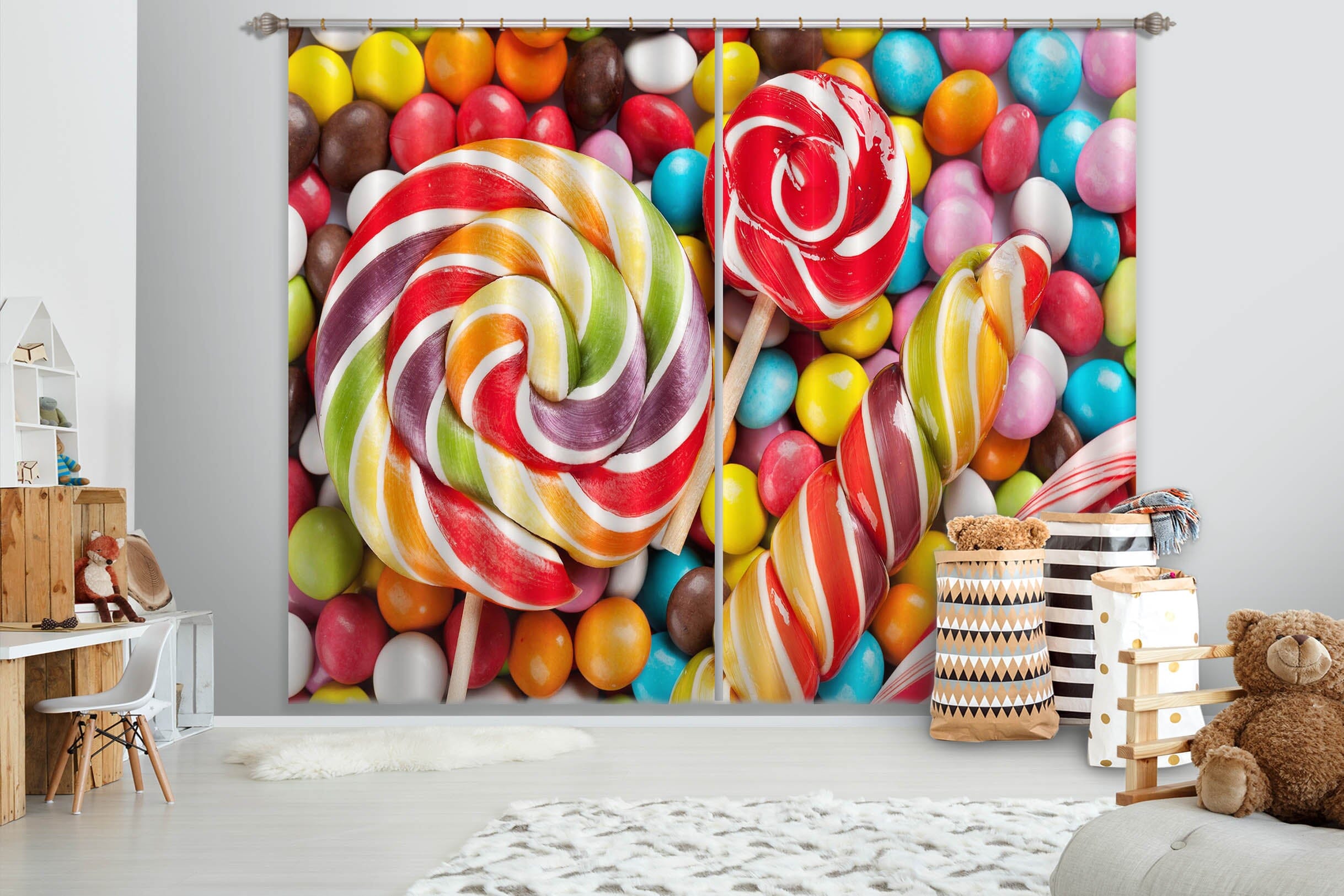 3D Rainbow Lollipop 701 Curtains Drapes Wallpaper AJ Wallpaper