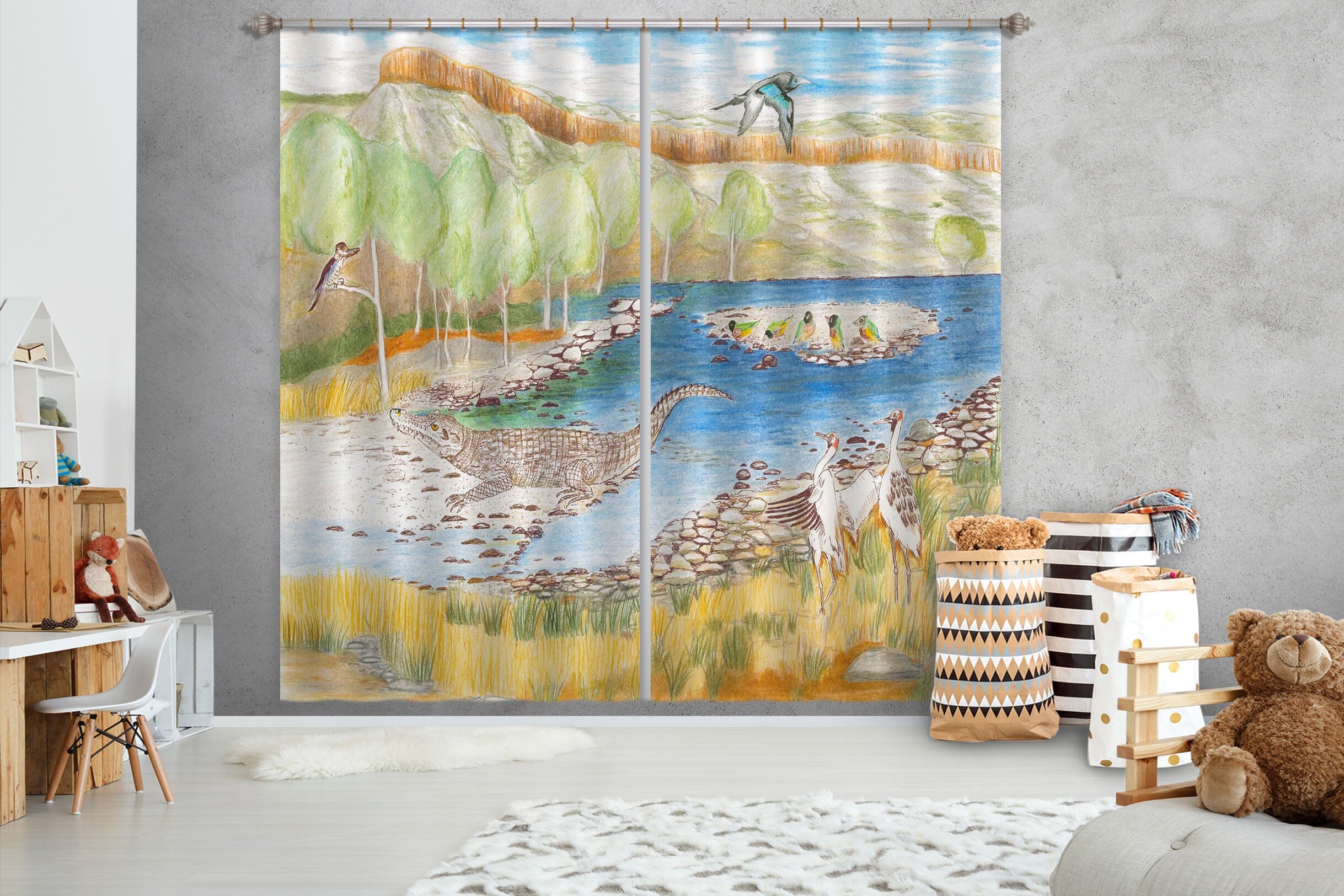 3D Blue Lake 056 Michael Sewell Curtain Curtains Drapes Curtains AJ Creativity Home