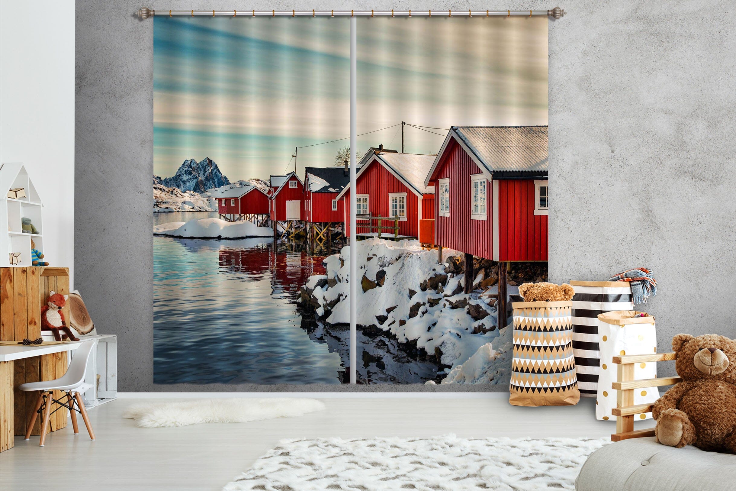 3D Red House 129 Marco Carmassi Curtain Curtains Drapes Curtains AJ Creativity Home