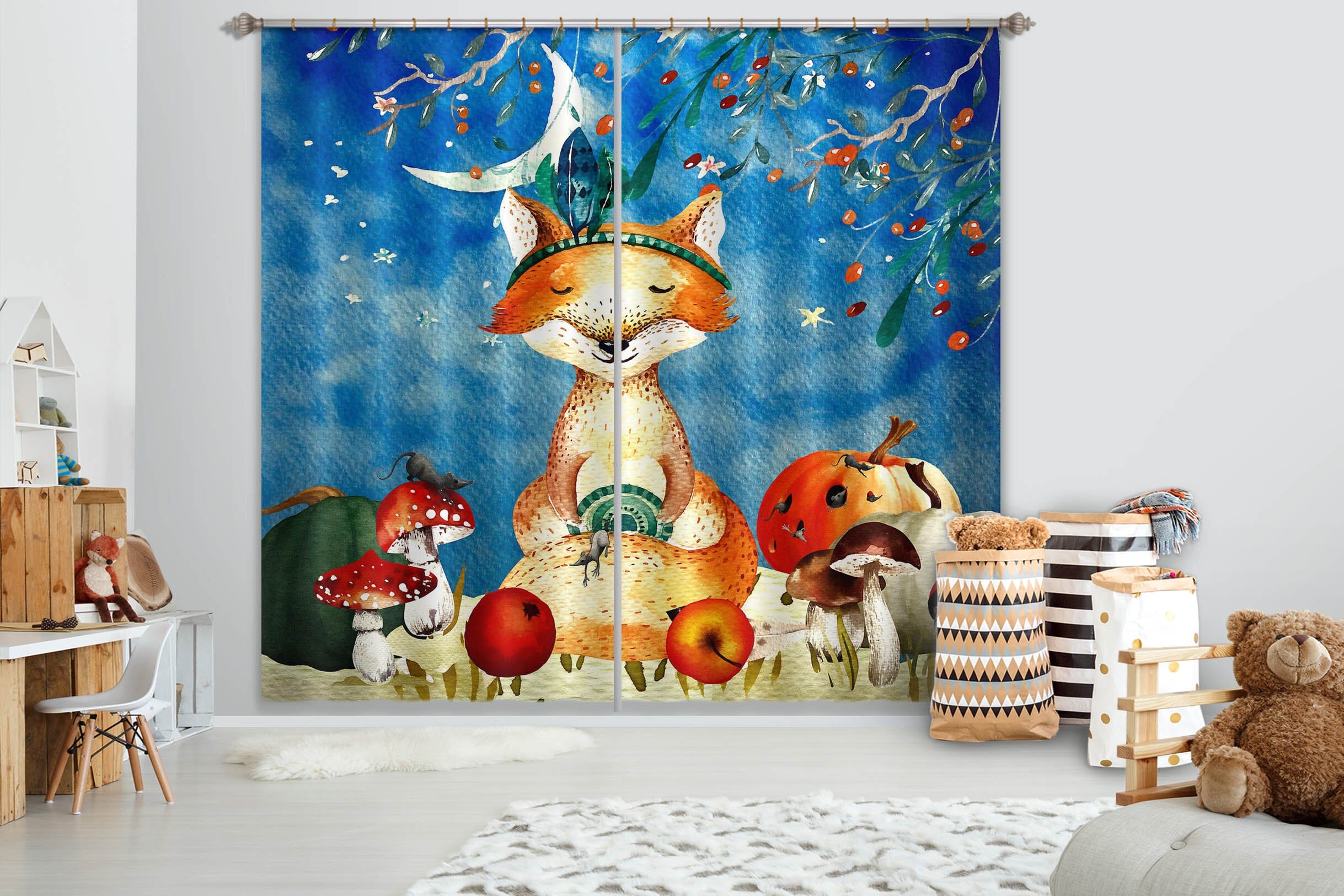 3D Moon Fox 172 Uta Naumann Curtain Curtains Drapes Curtains AJ Creativity Home