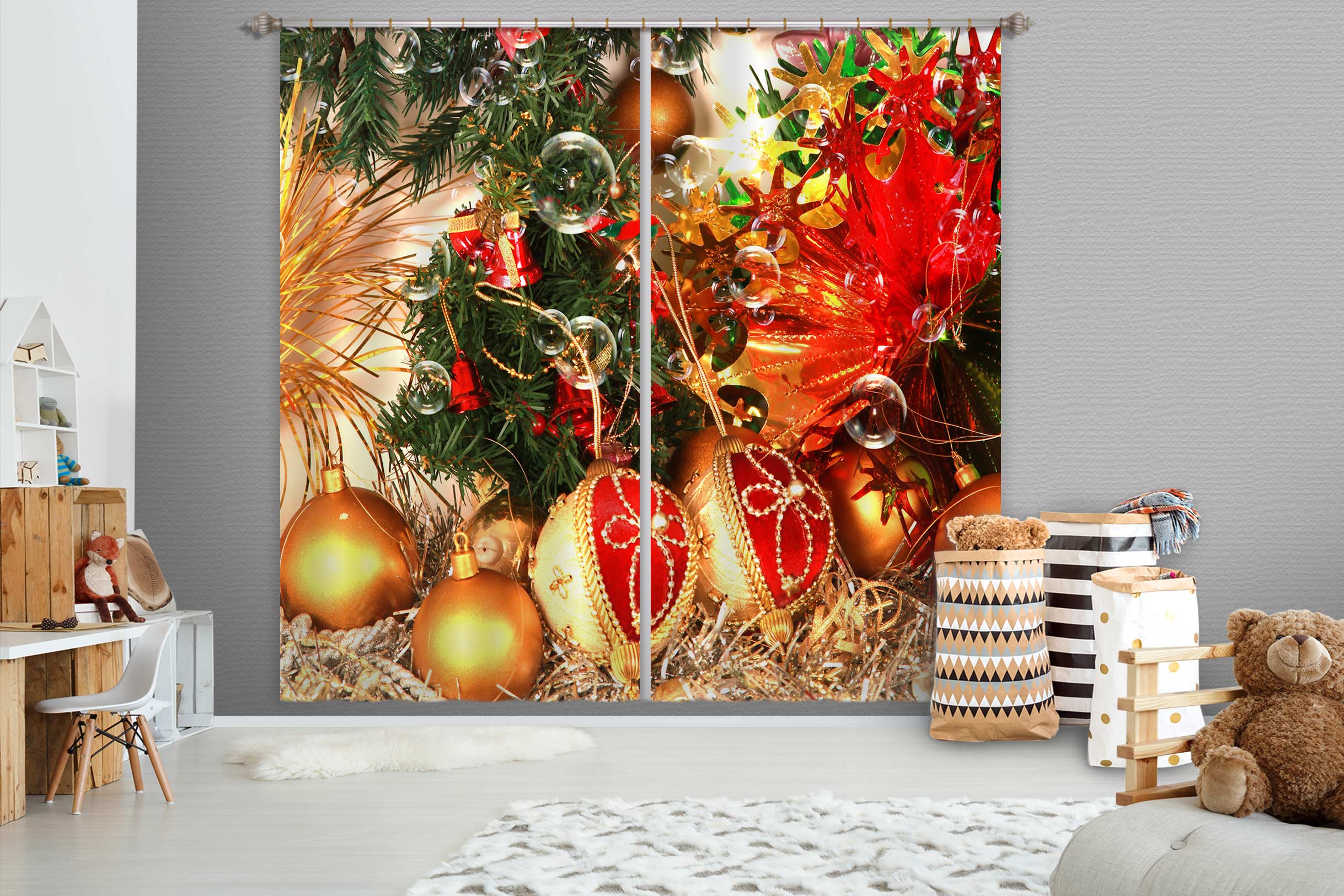 3D Golden Ball Pendant 52032 Christmas Curtains Drapes Xmas