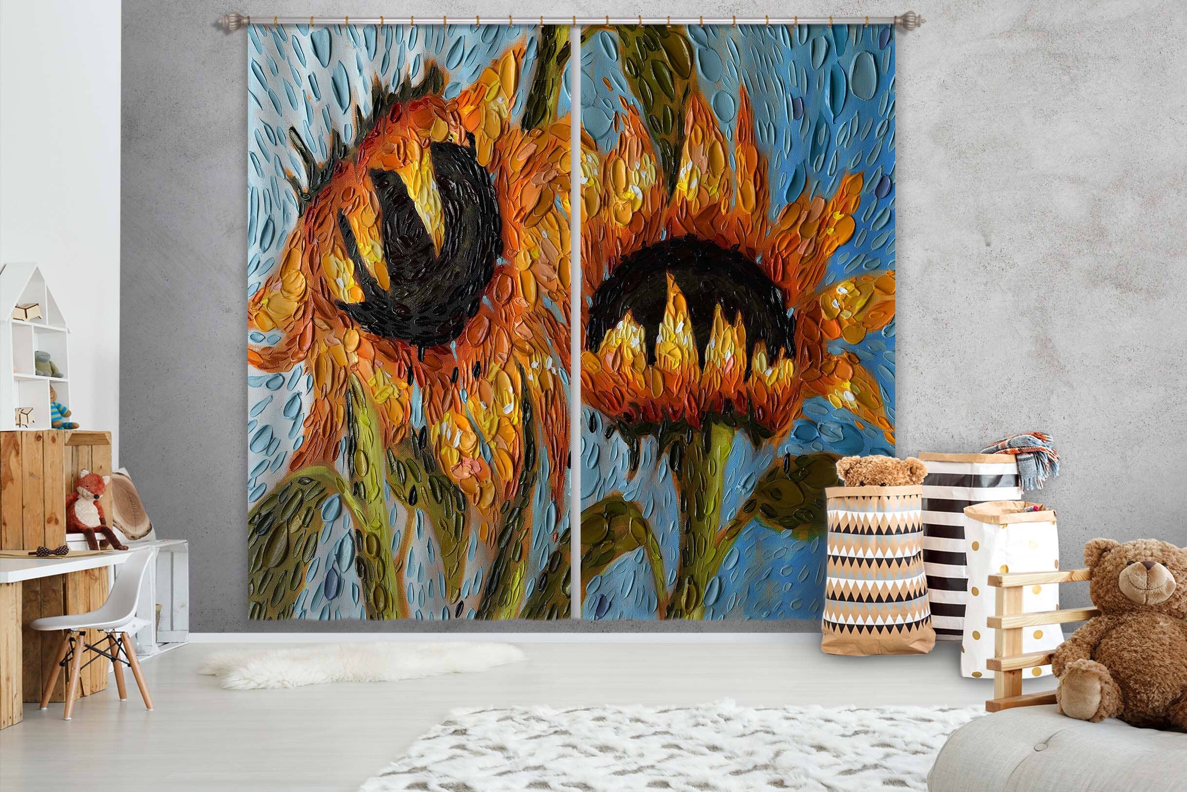 3D Serenity Sunflowers 058 Dena Tollefson Curtain Curtains Drapes Curtains AJ Creativity Home