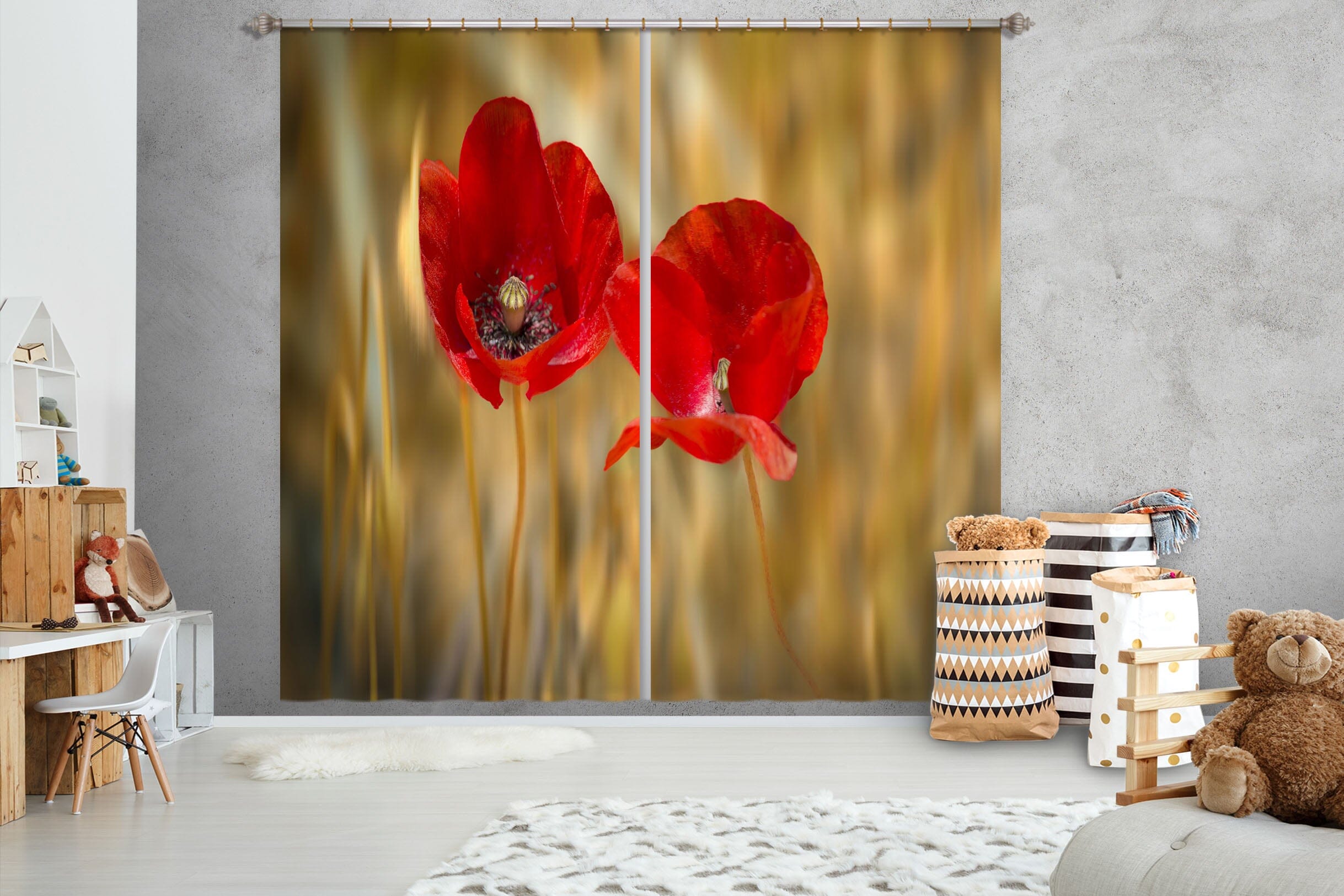 3D Red Flowers 180 Marco Carmassi Curtain Curtains Drapes Curtains AJ Creativity Home